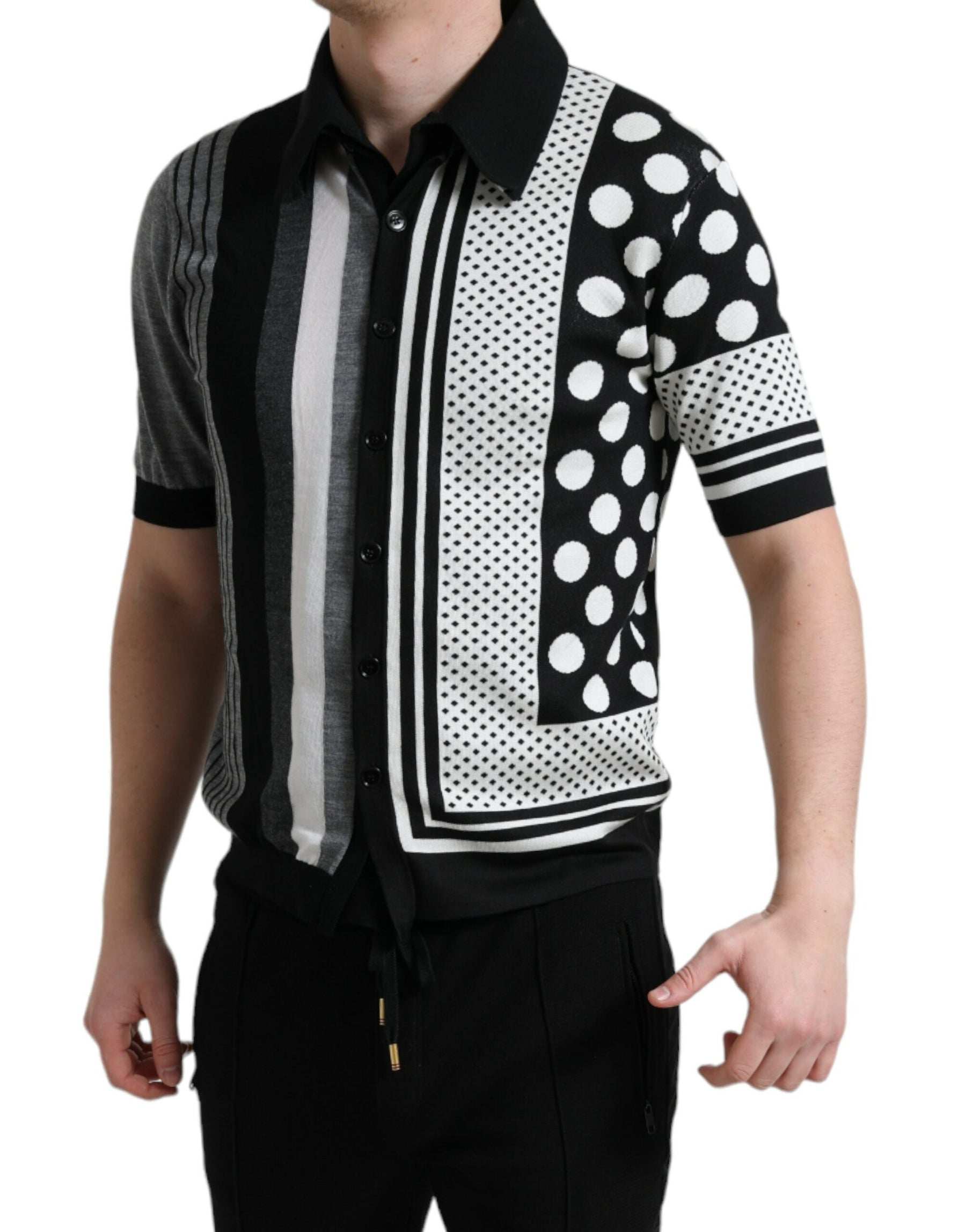 Dolce & Gabbana Black White Jumper Cardigan Polo Sweater | Regal Royce
