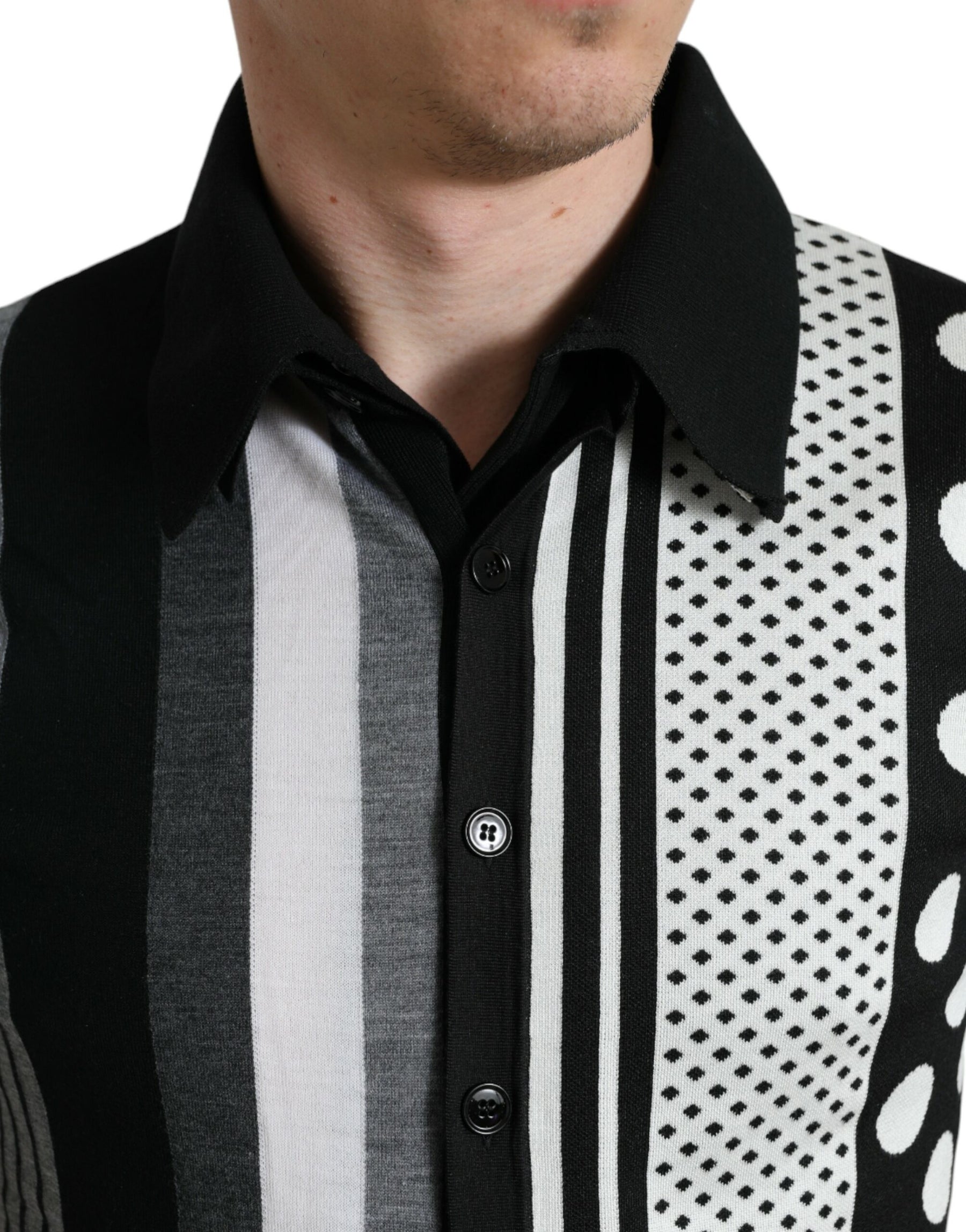 Dolce & Gabbana Black White Jumper Cardigan Polo Sweater | Regal Royce