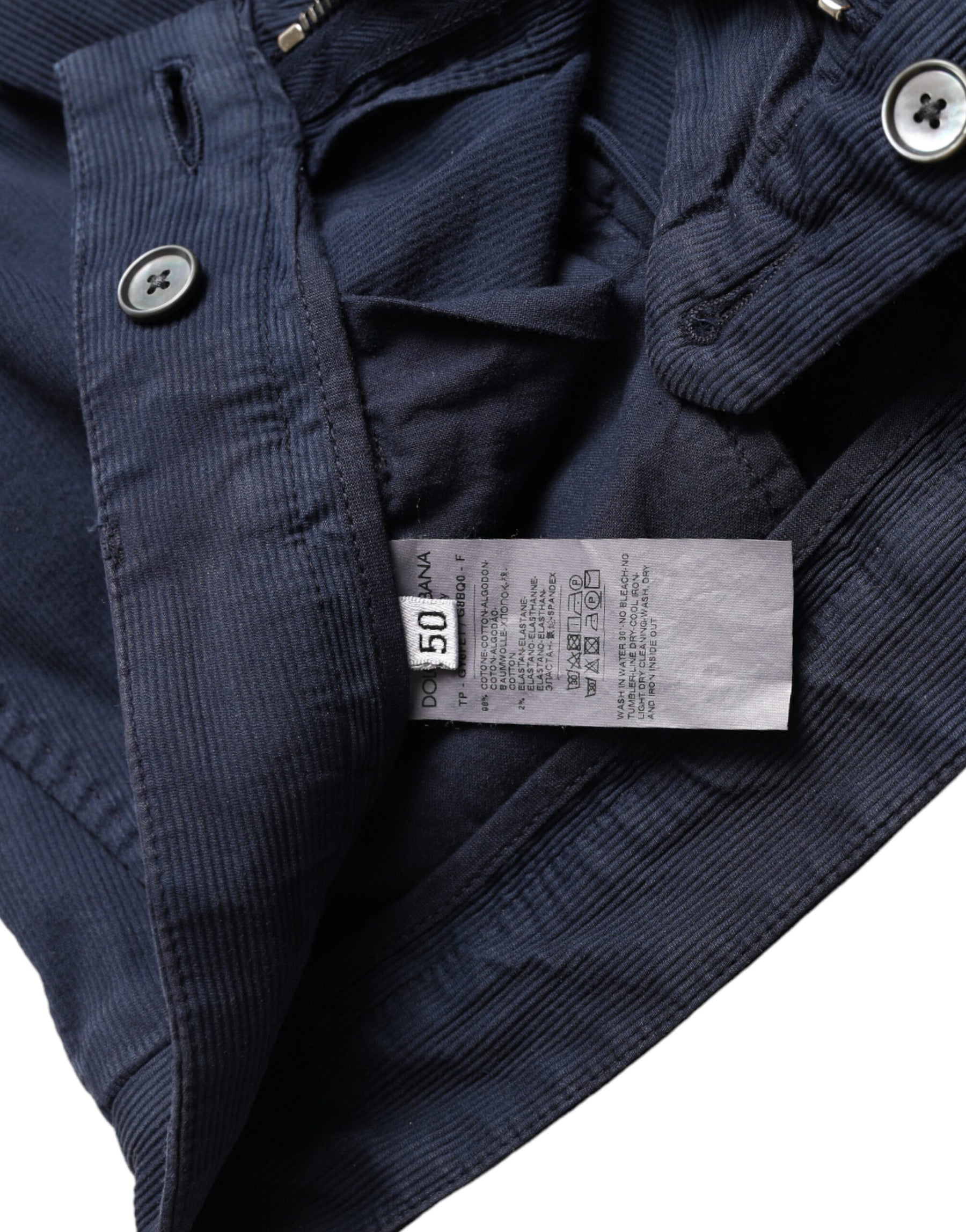 Dolce & Gabbana Dark Blue Cotton Stretch Slim Fit Dress Pants | Regal Royce