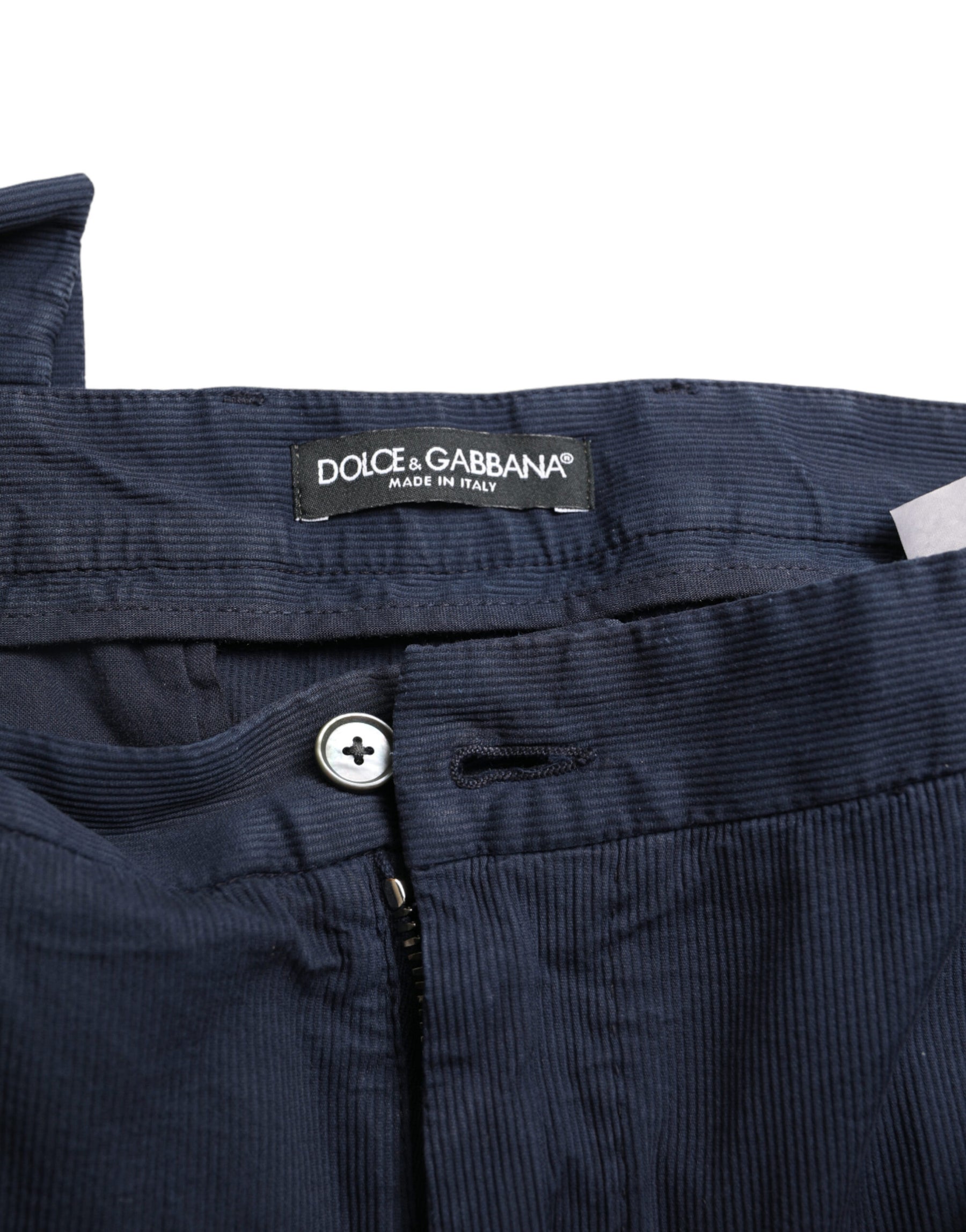 Dolce & Gabbana Dark Blue Cotton Stretch Slim Fit Dress Pants | Regal Royce