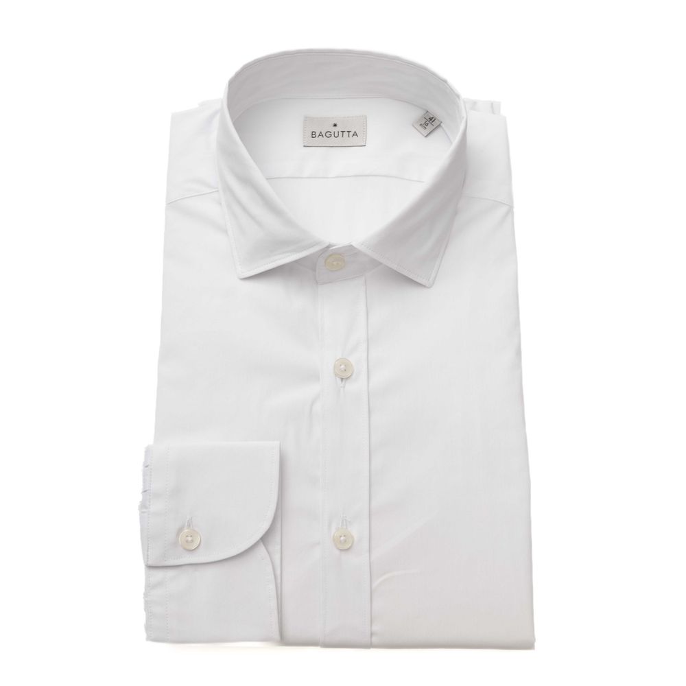 Bagutta White Cotton Men's Shirt Slim Fit With French Collar | Regal Royce