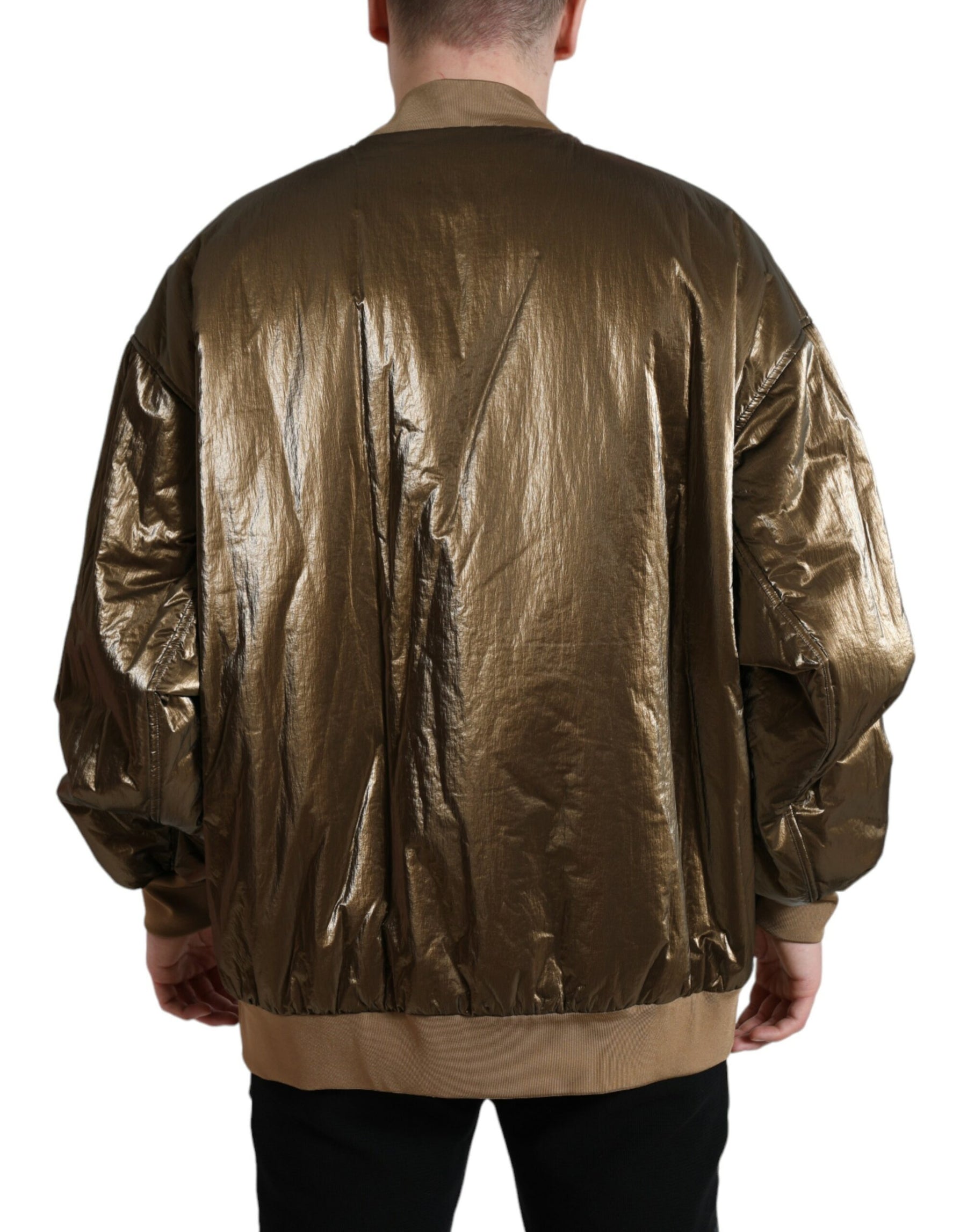Dolce & Gabbana Bronze Nylon Full Zip Men Bomber Jacket | Regal Royce