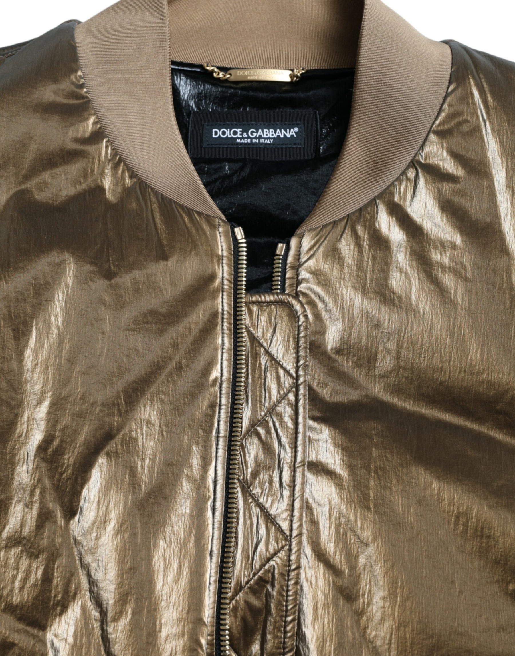 Dolce & Gabbana Bronze Nylon Full Zip Men Bomber Jacket | Regal Royce