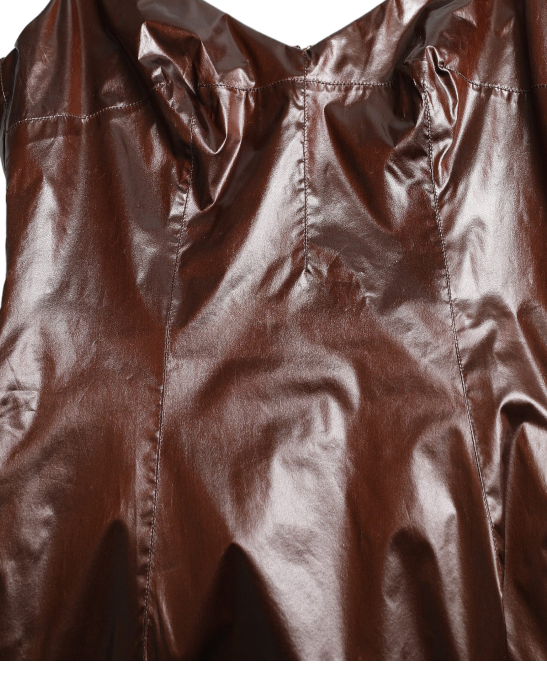 Dolce & Gabbana Brown Shiny Silk Sheath Sleeveless Bodycon Midi Dress | Regal Royce