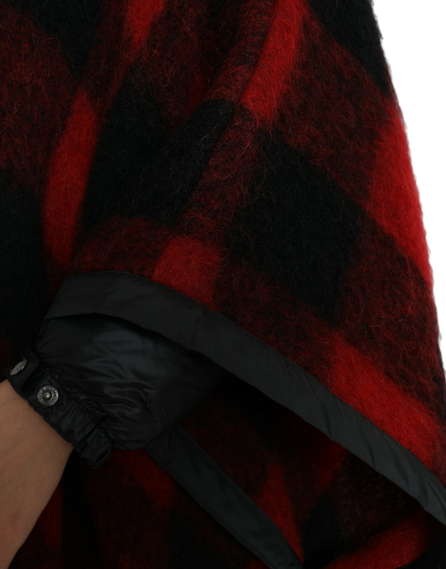 Dolce & Gabbana Black Red Buffalo Check Hooded Poncho Jacket | Regal Royce