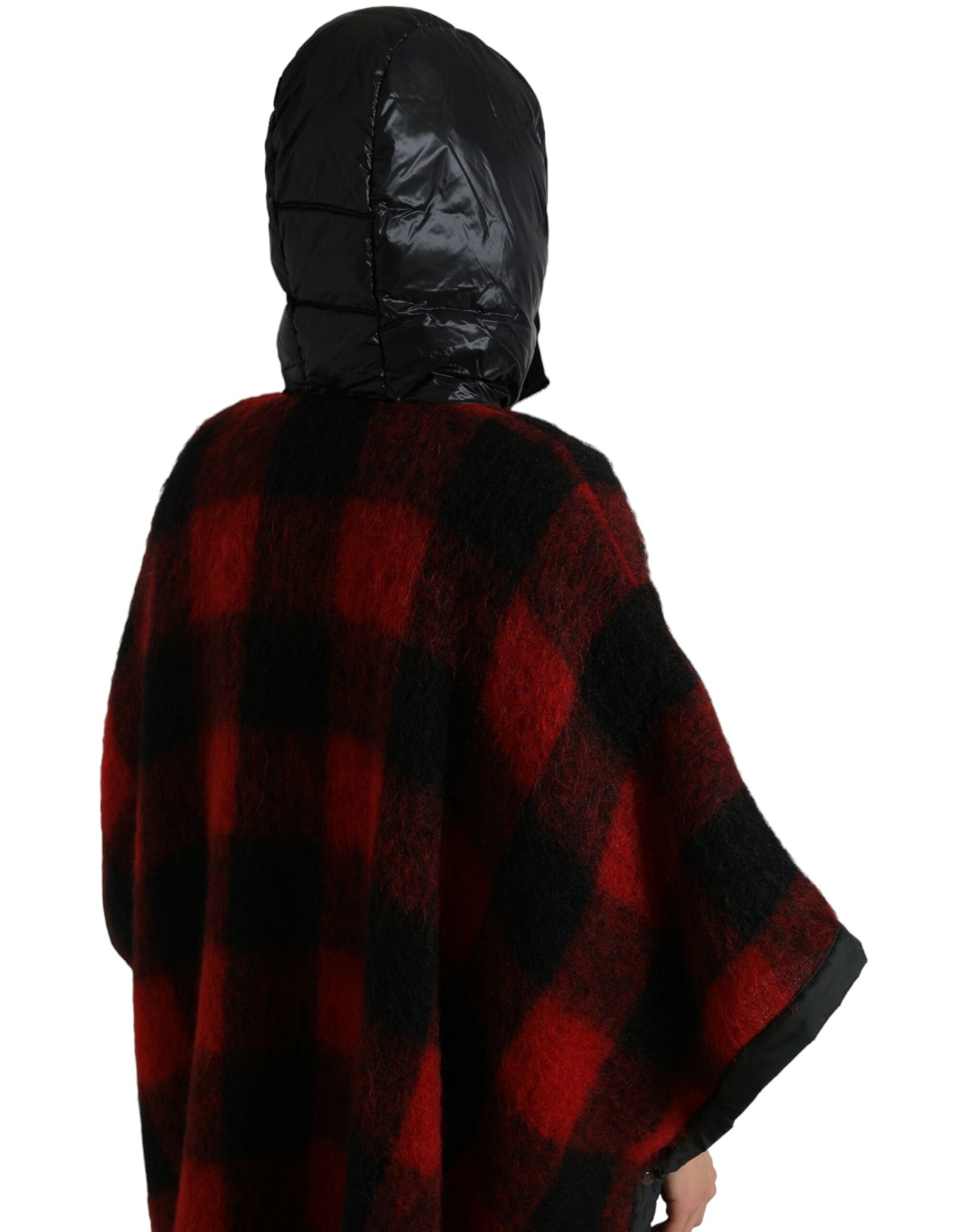 Dolce & Gabbana Black Red Buffalo Check Hooded Poncho Jacket | Regal Royce