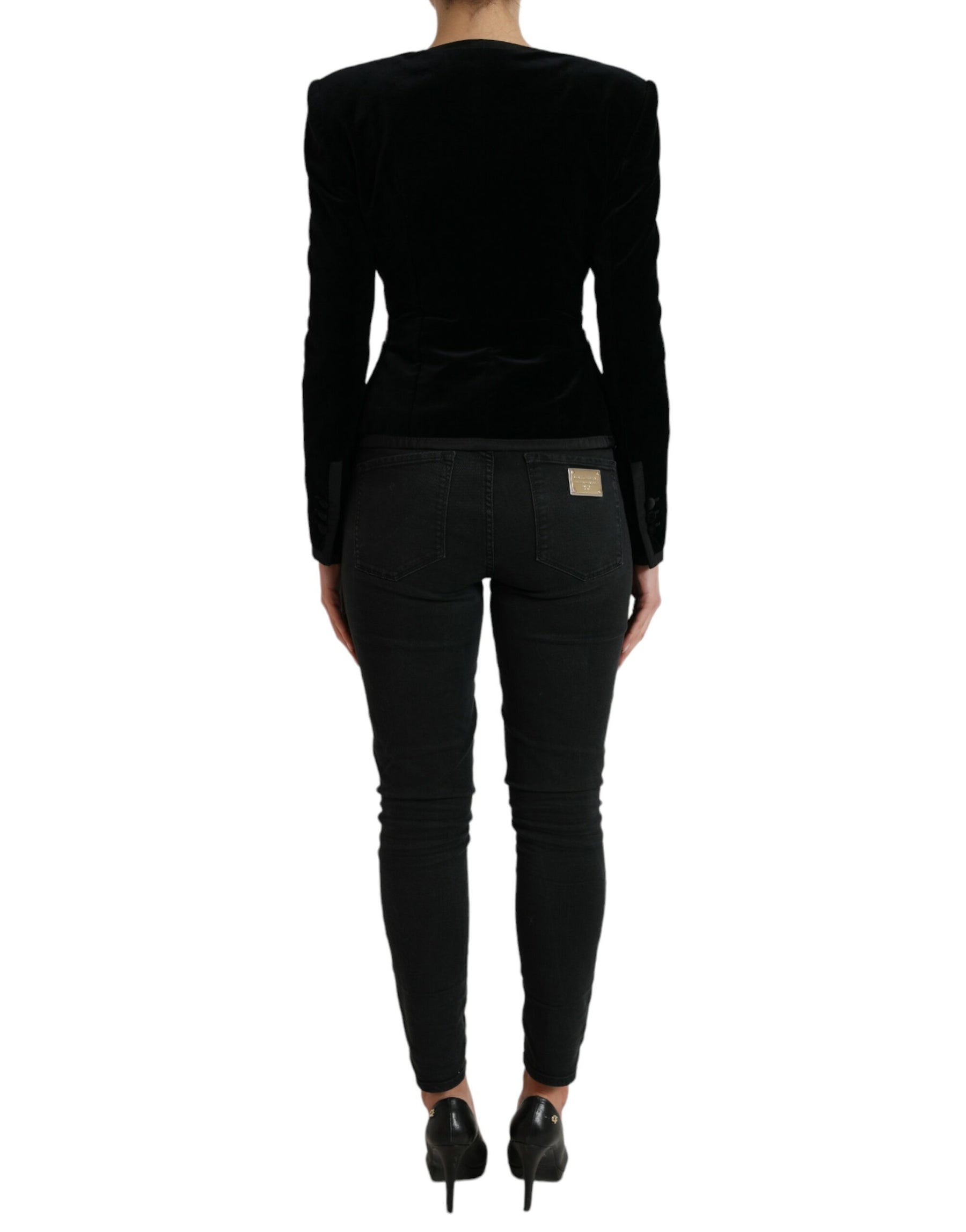 Dolce & Gabbana Black Velvet Cotton Double Breasted Jacket | Regal Royce