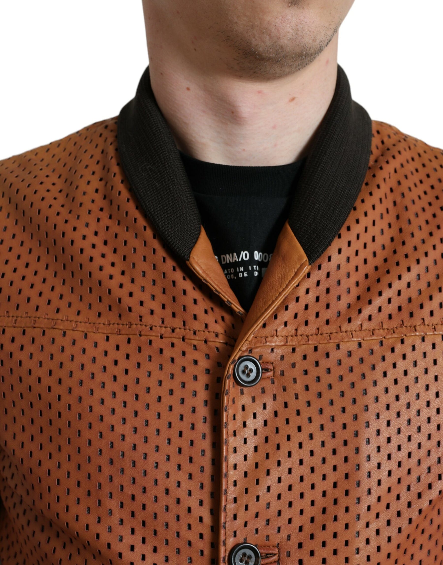 Dolce & Gabbana Brown Lambskin Leather Perforated Jacket | Regal Royce