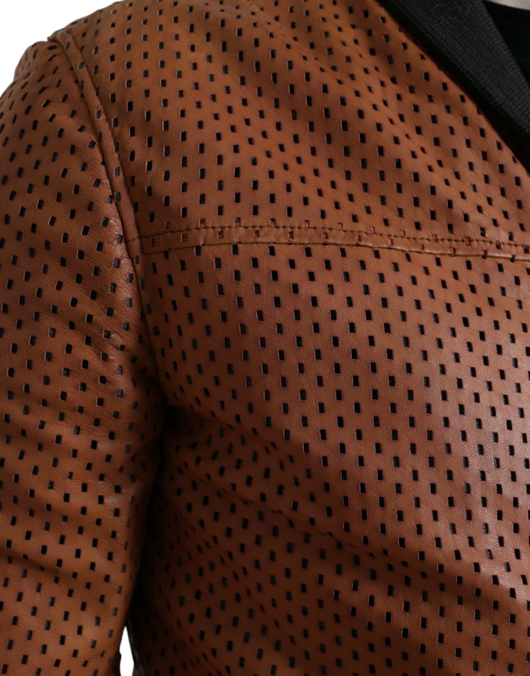 Dolce & Gabbana Brown Lambskin Leather Perforated Jacket | Regal Royce