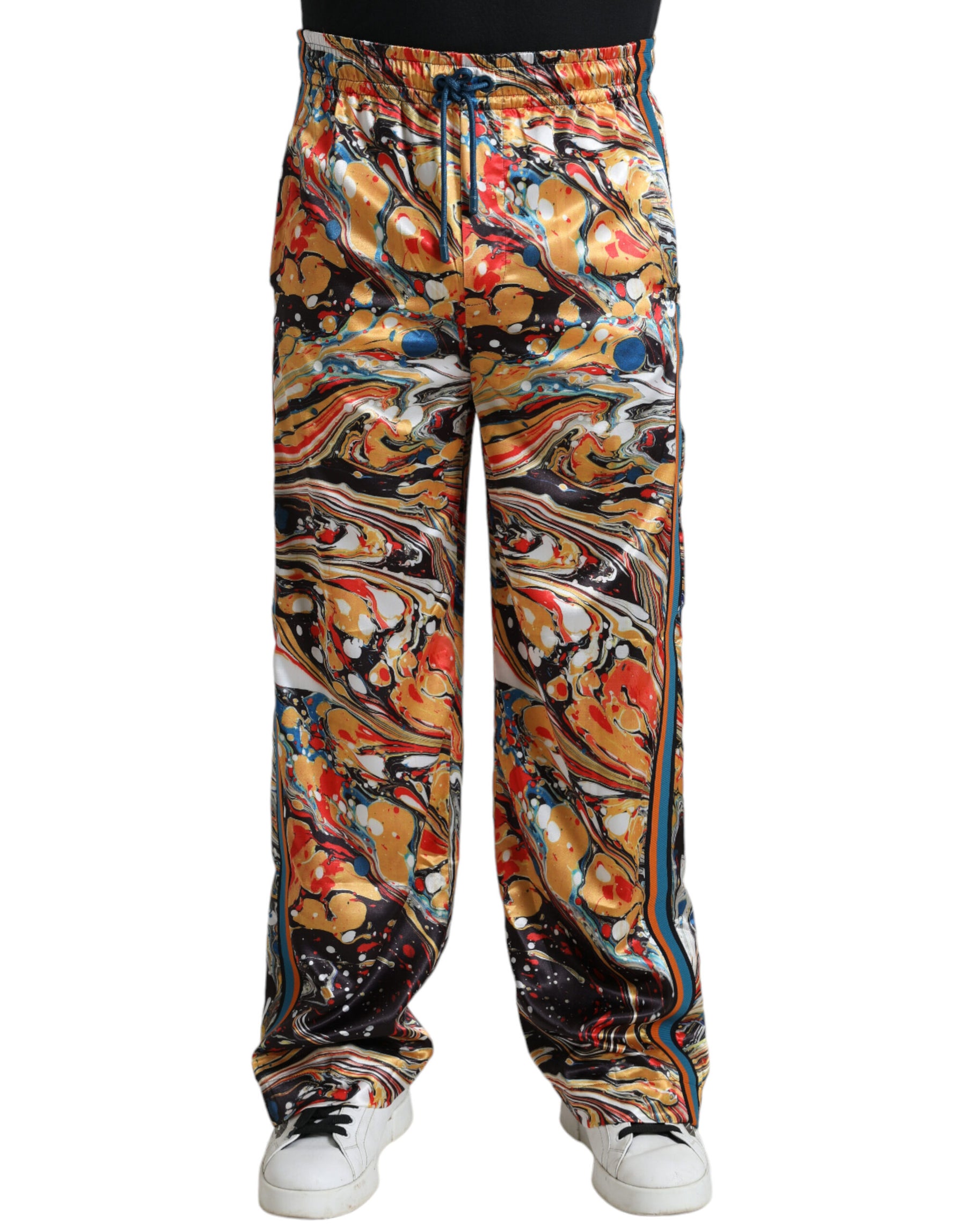 Dolce & Gabbana Multicolor Marble Print Satin Pants | Regal Royce