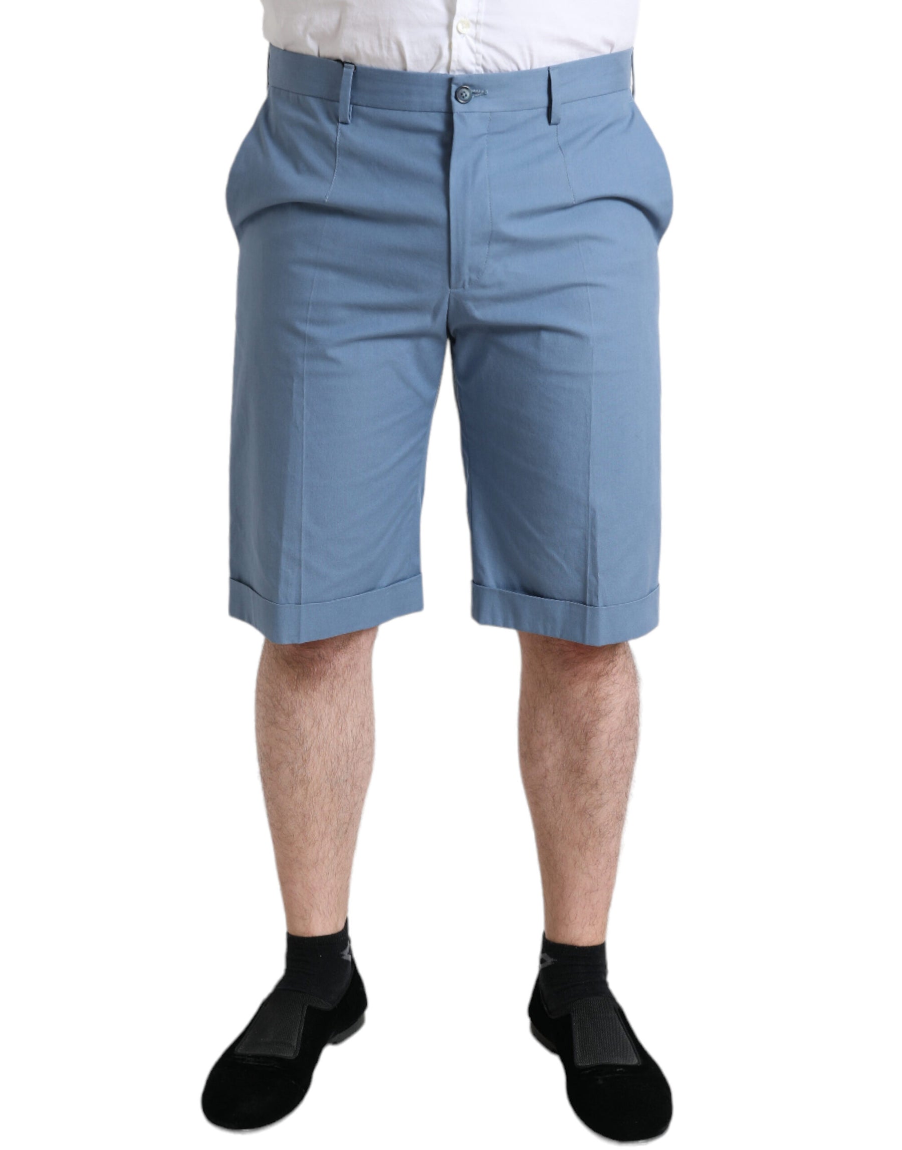 Dolce & Gabbana Sky Blue Cotton Folded Hem Men Bermuda Shorts | Regal Royce