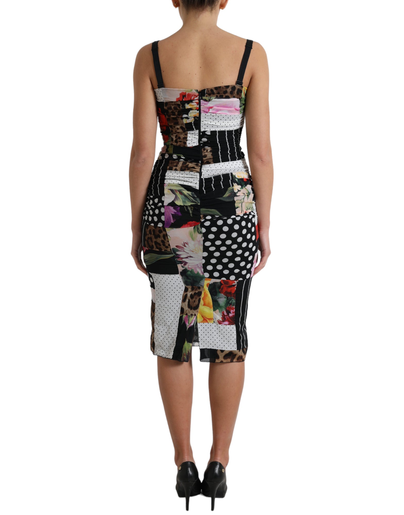 Dolce & Gabbana Multicolor Patchwork Midi Floral Leopard Bodycon Dress | Regal Royce