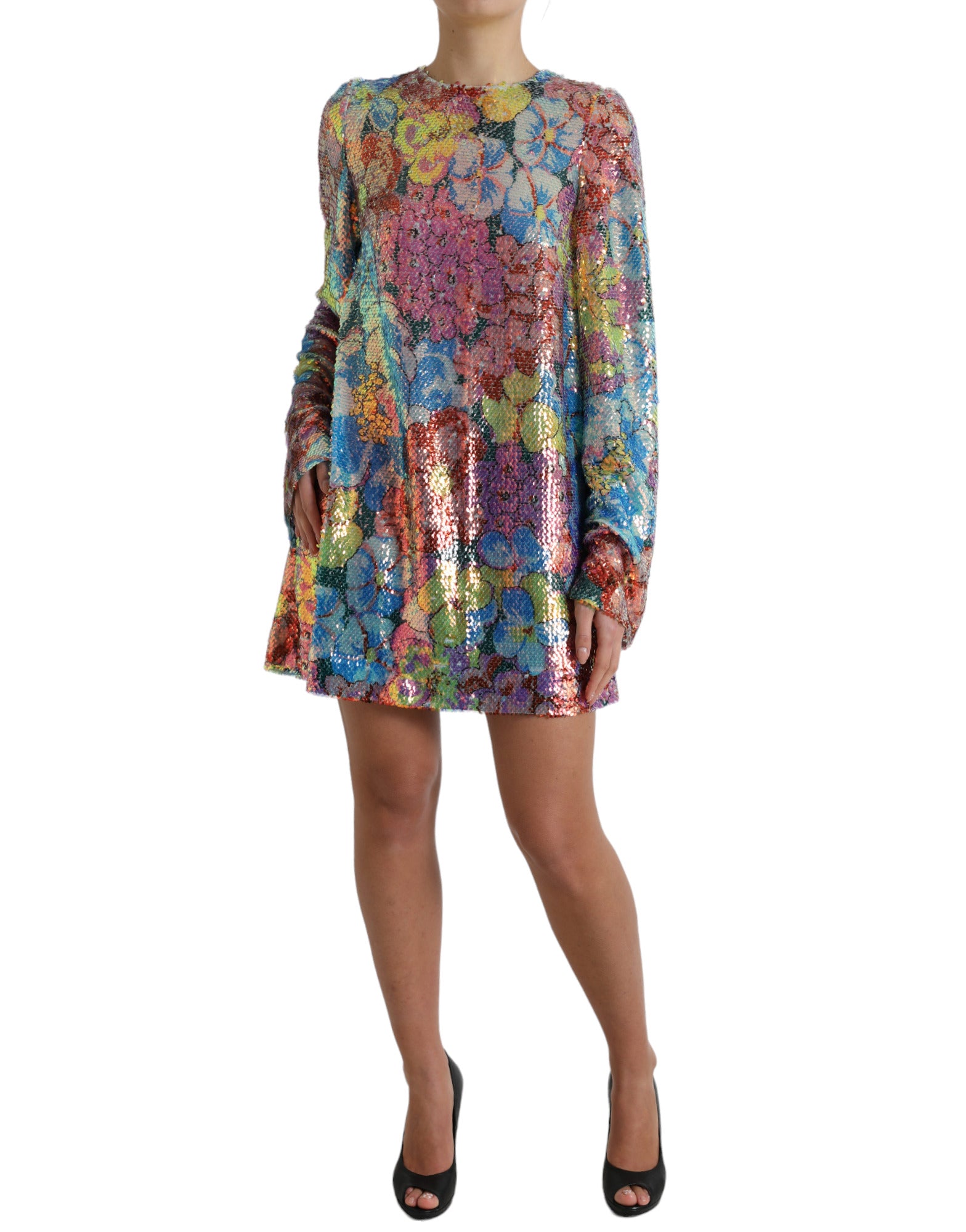 Dolce & Gabbana Multicolor Floral Sequined Shift Mini Dress | Regal Royce