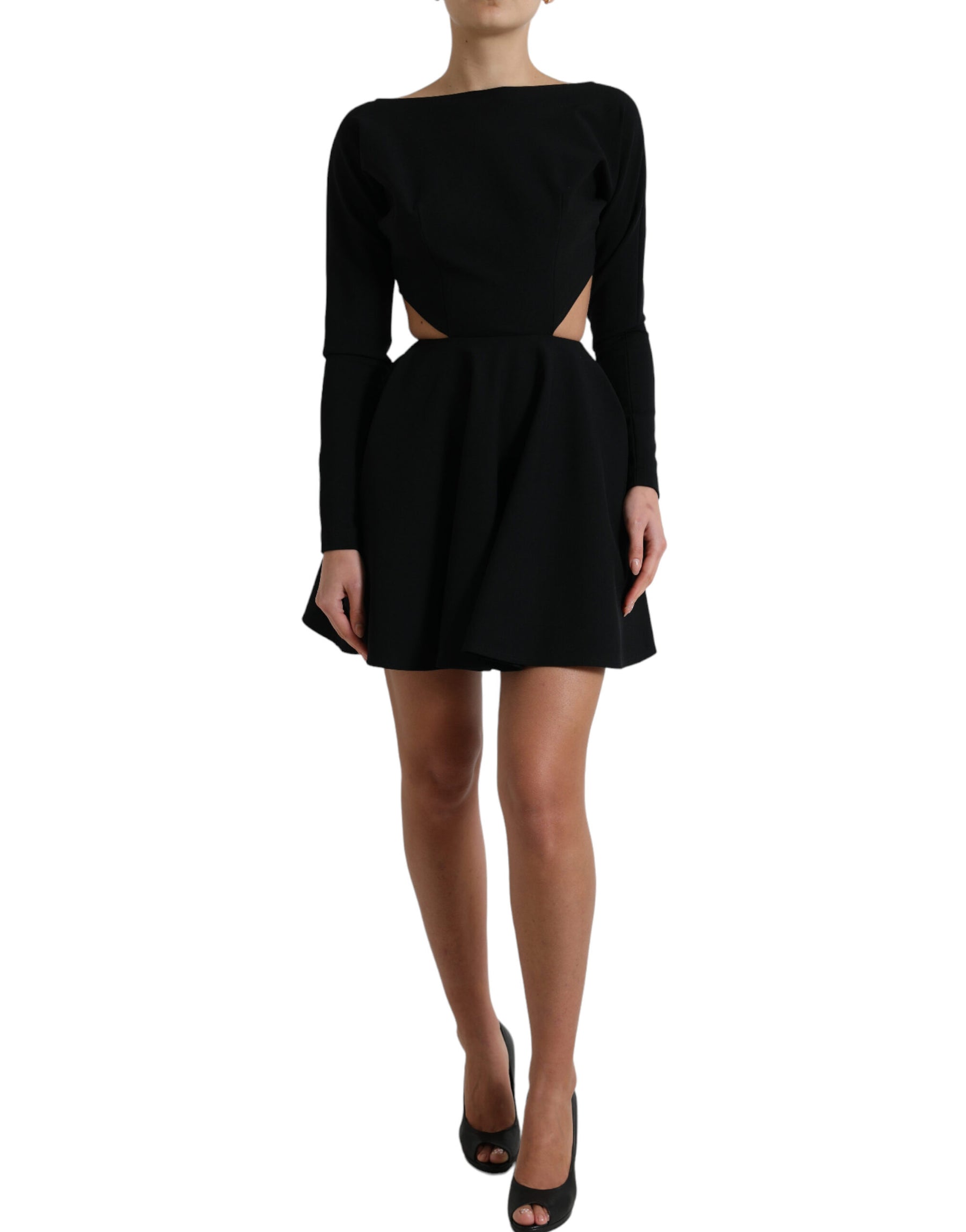 Dolce & Gabbana Black Viscose Cut Out A-line Long Sleeves Mini Dress | Regal Royce