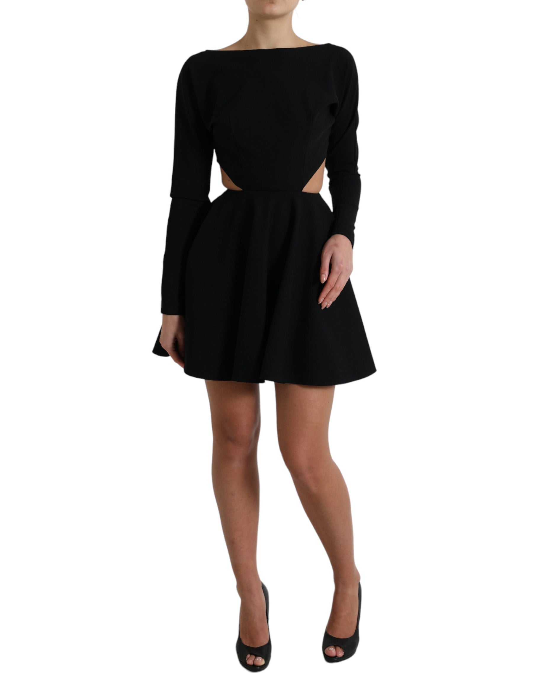Dolce & Gabbana Black Viscose Cut Out A-line Long Sleeves Mini Dress | Regal Royce