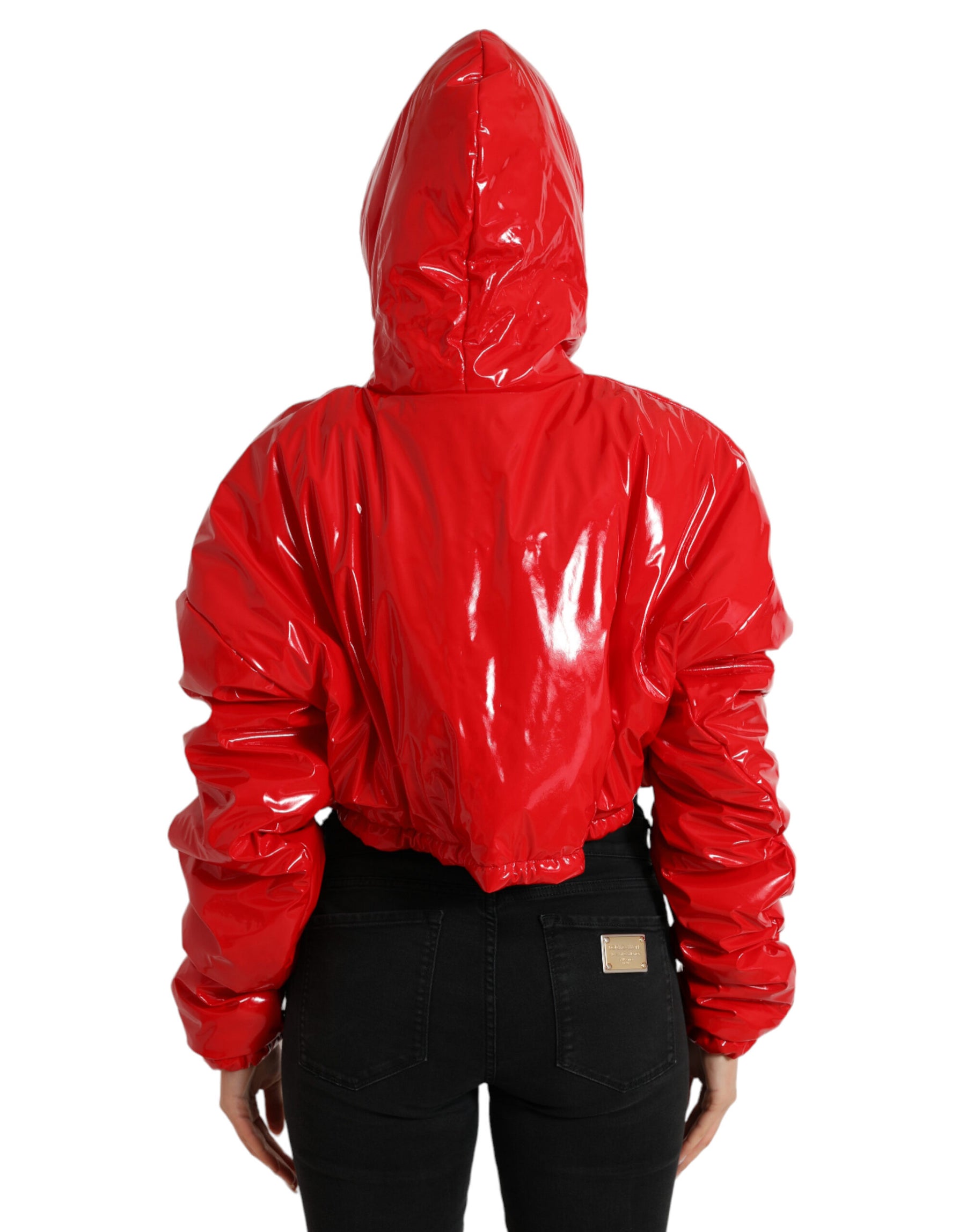 Dolce & Gabbana Shiny Red Hooded Cropped Short Coat Jacket | Regal Royce