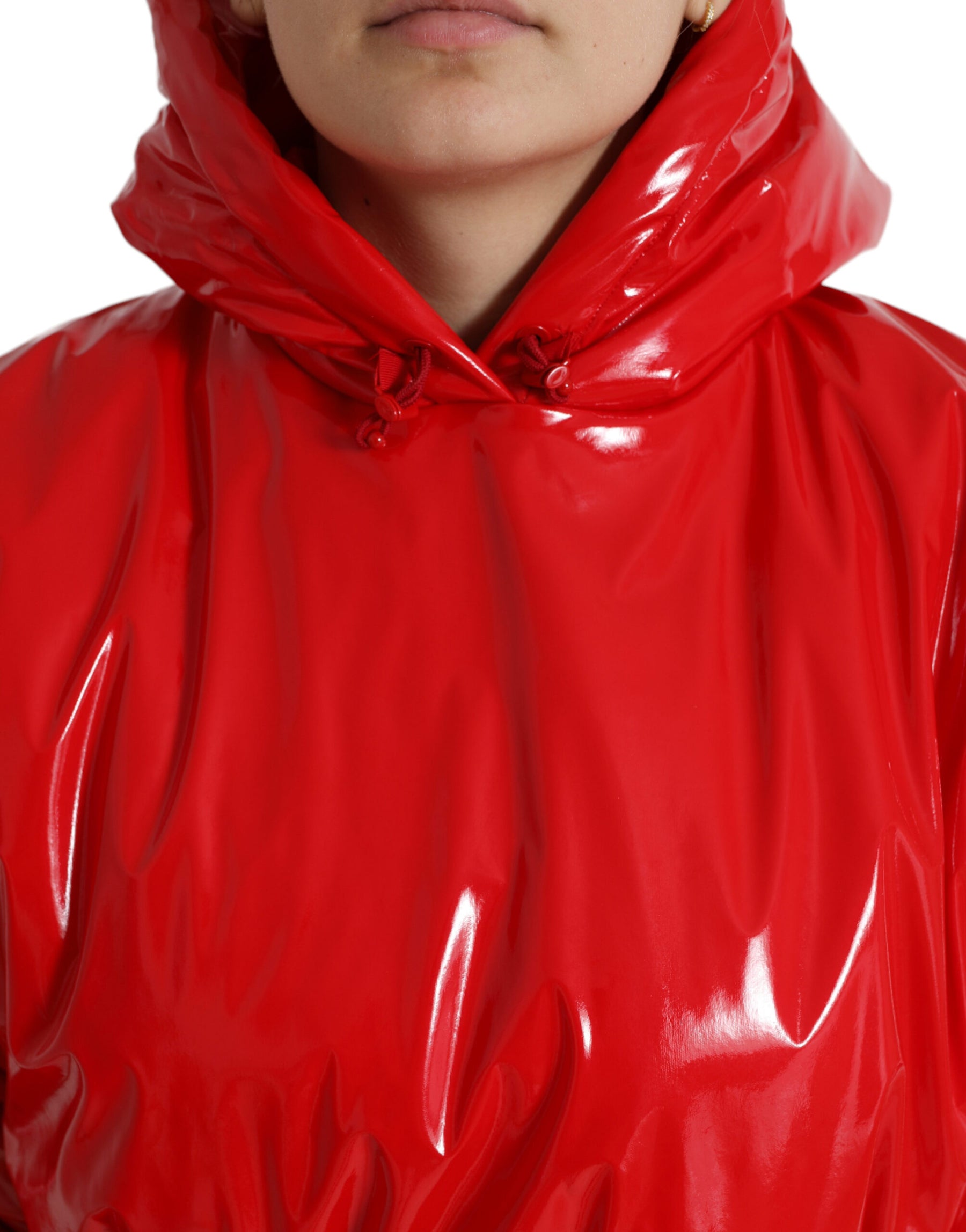 Dolce & Gabbana Shiny Red Hooded Cropped Short Coat Jacket | Regal Royce