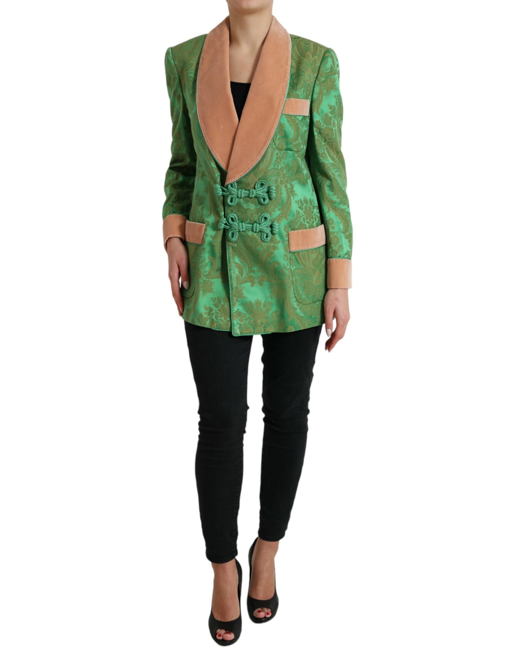 Dolce & Gabbana Green Floral Double Breasted Coat Jacket | Regal Royce