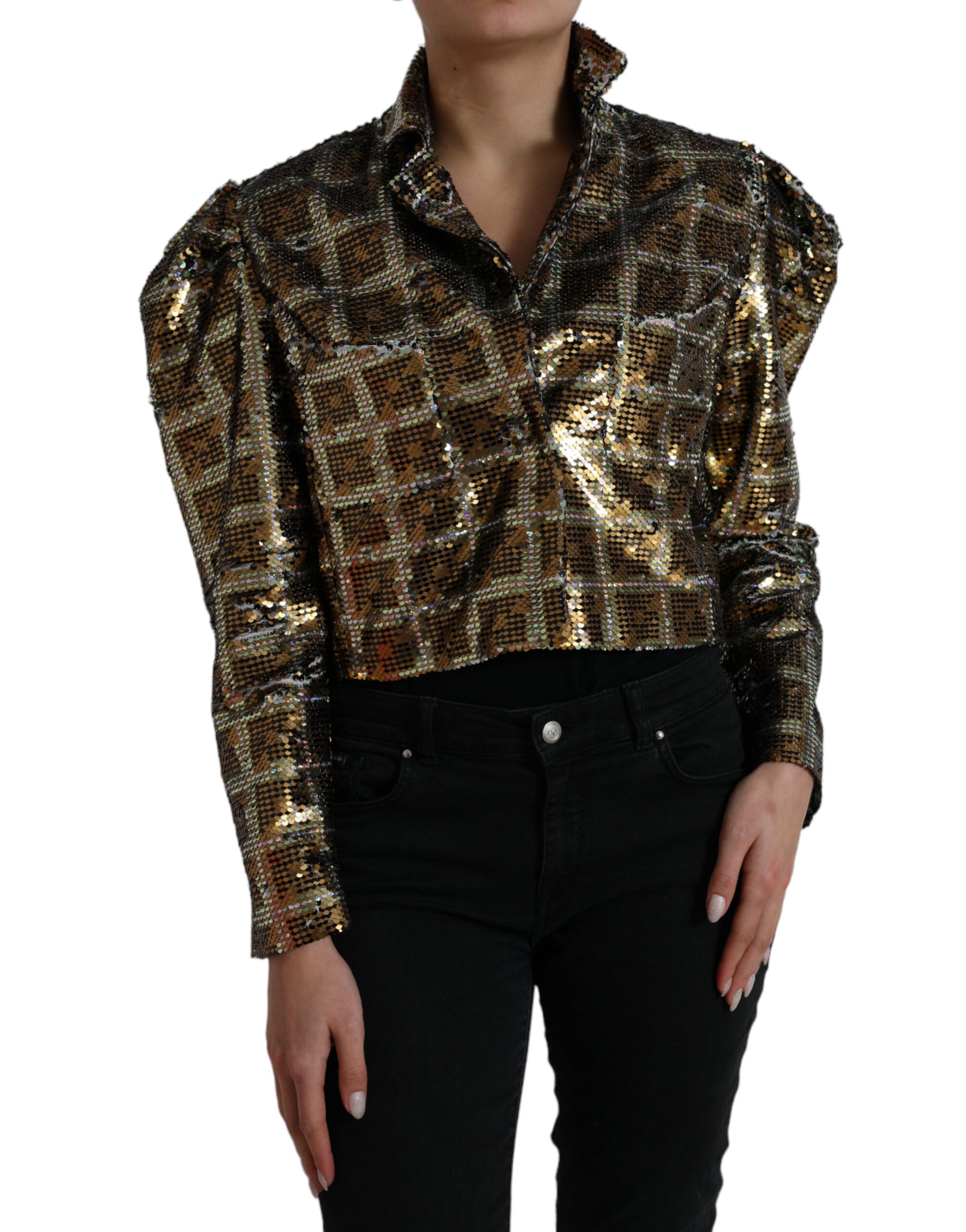 Dolce & Gabbana Multicolor Polyester Sequined Cropped Jacket | Regal Royce