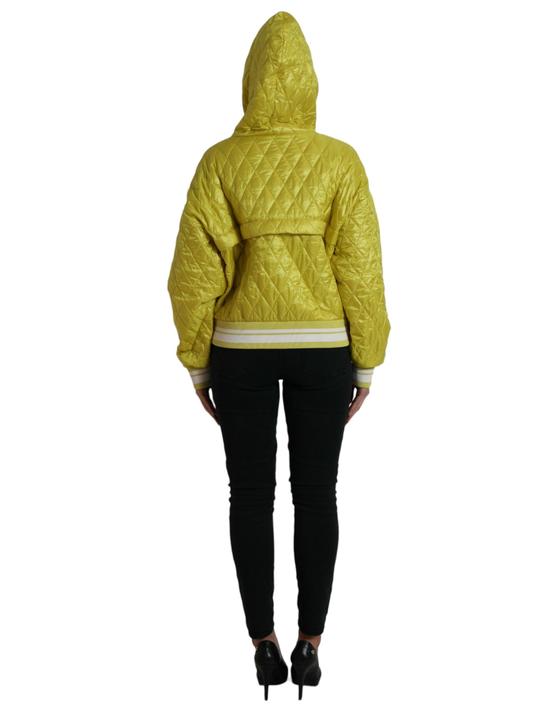 Dolce & Gabbana Yellow Nylon Quilted Hooded Pullover Jacket | Regal Royce