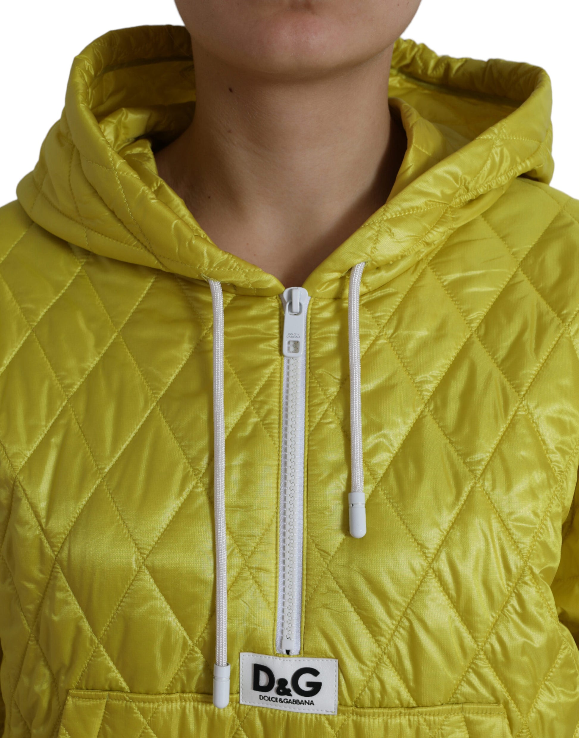 Dolce & Gabbana Yellow Nylon Quilted Hooded Pullover Jacket