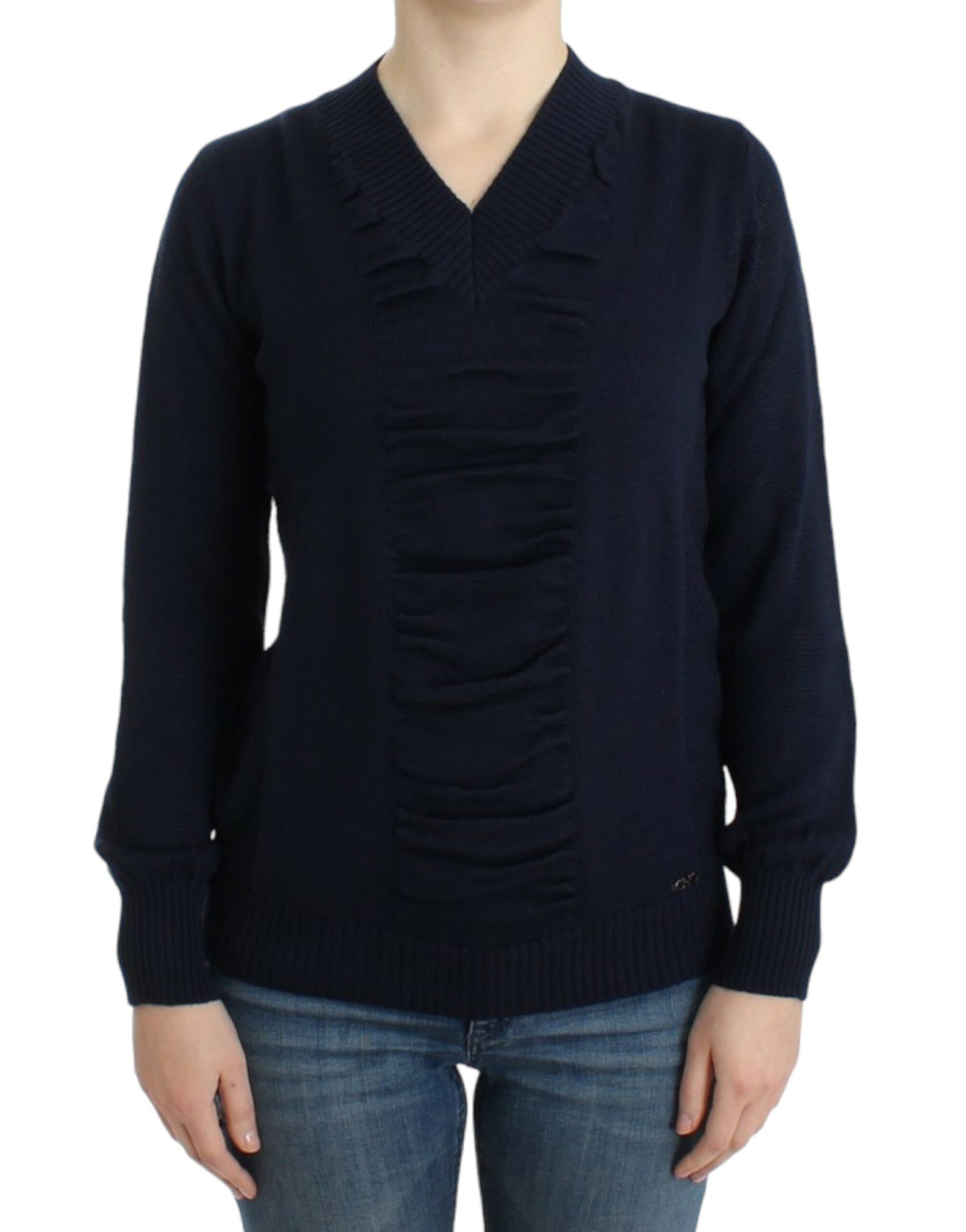 Costume National Dark blue V-neck wool sweater | Regal Royce