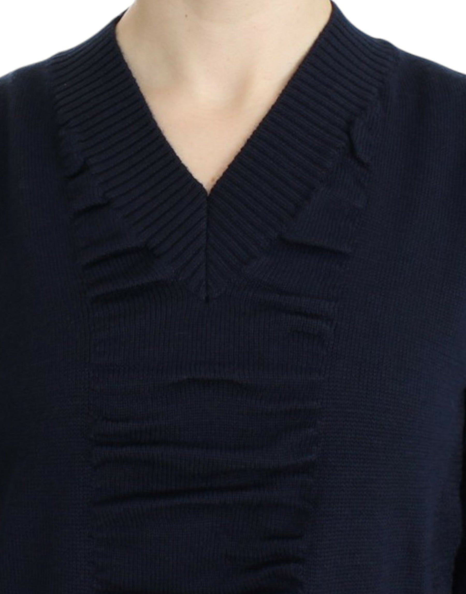 Costume National Dark blue V-neck wool sweater | Regal Royce
