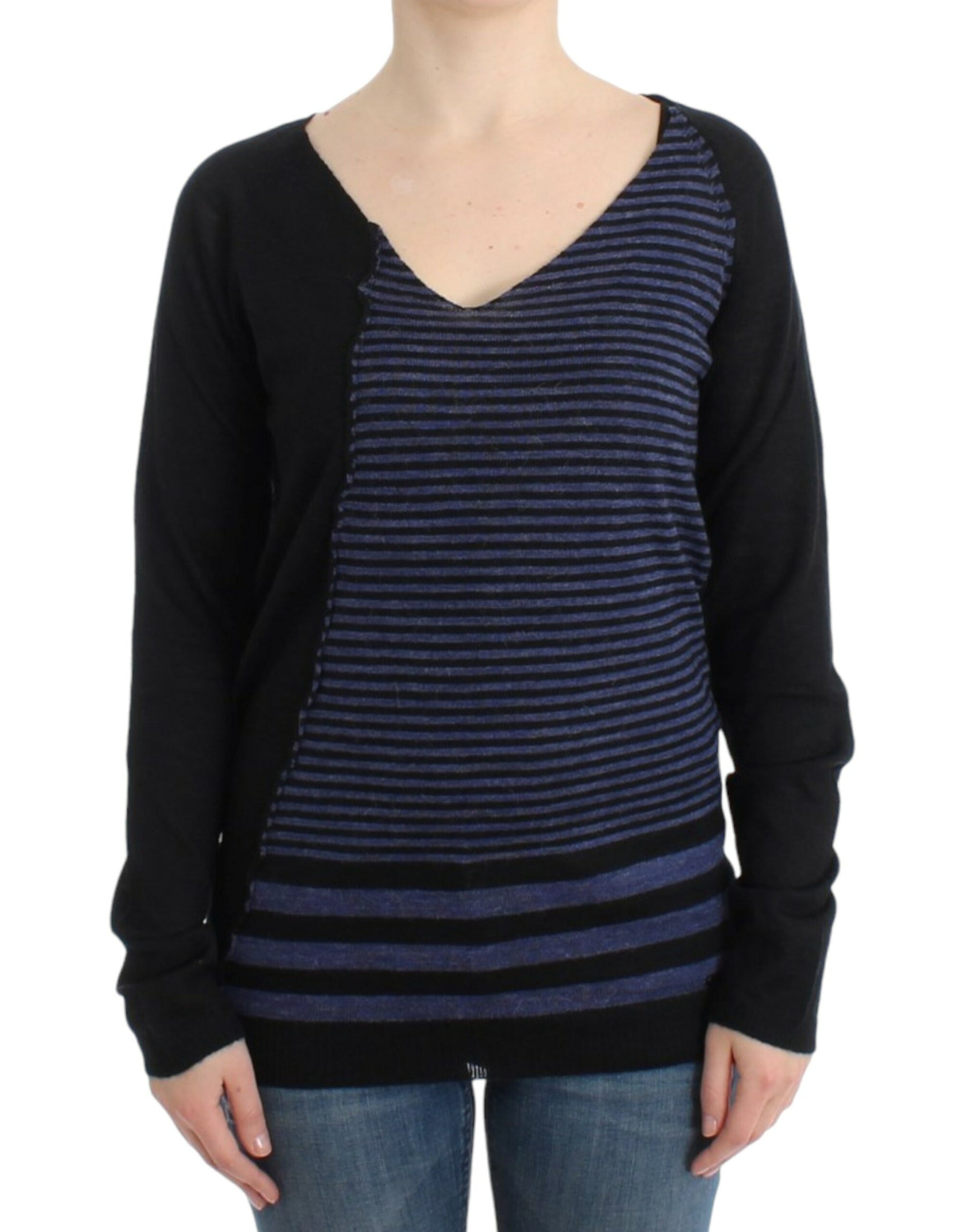 Costume National Black striped V-neck sweater | Regal Royce