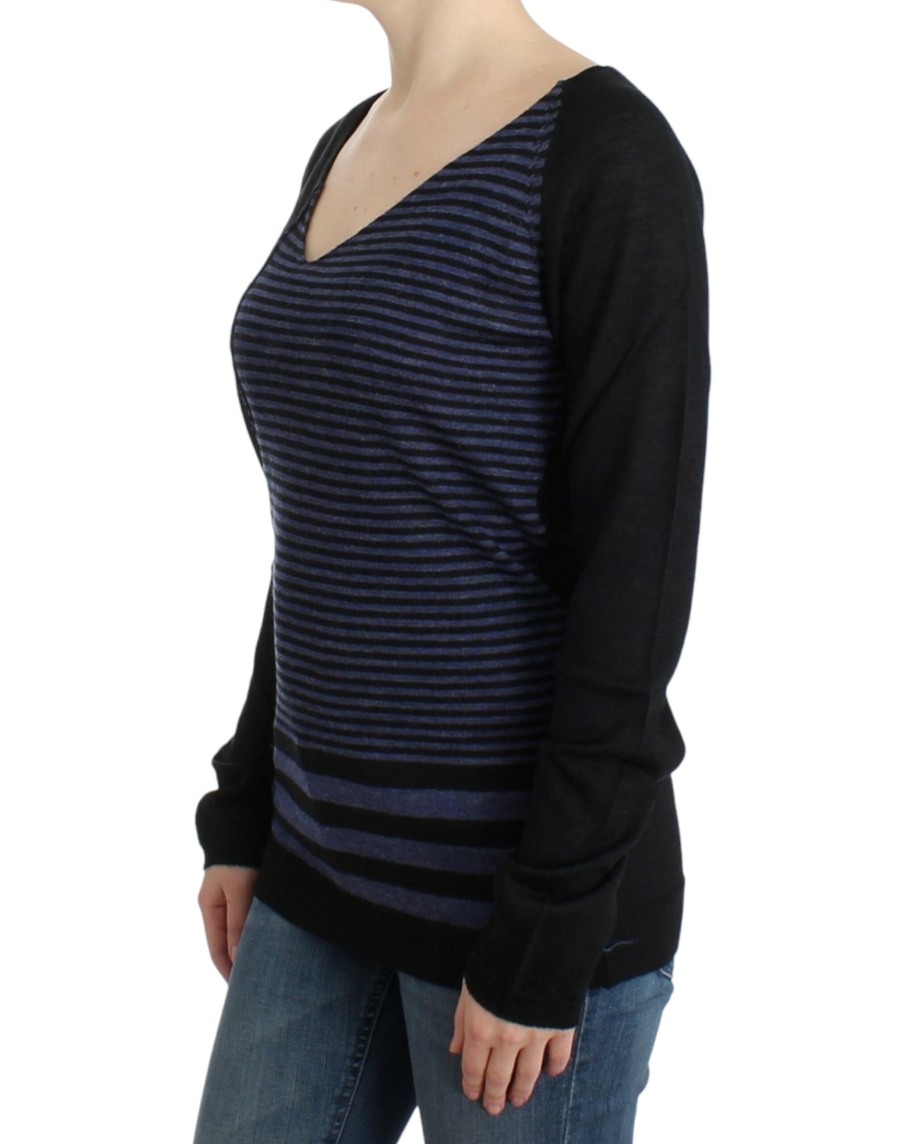 Costume National Black striped V-neck sweater | Regal Royce