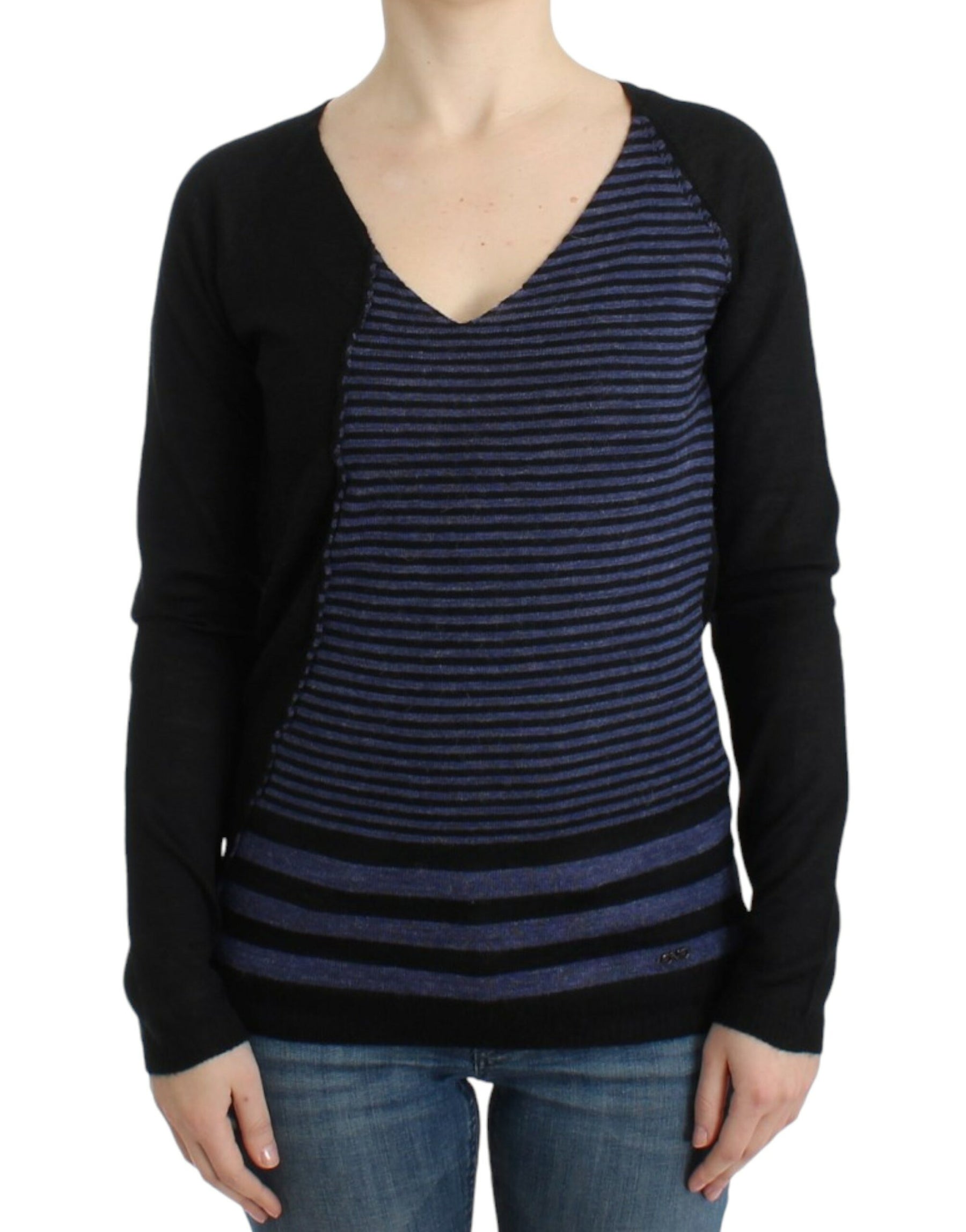 Costume National Black striped V-neck sweater | Regal Royce