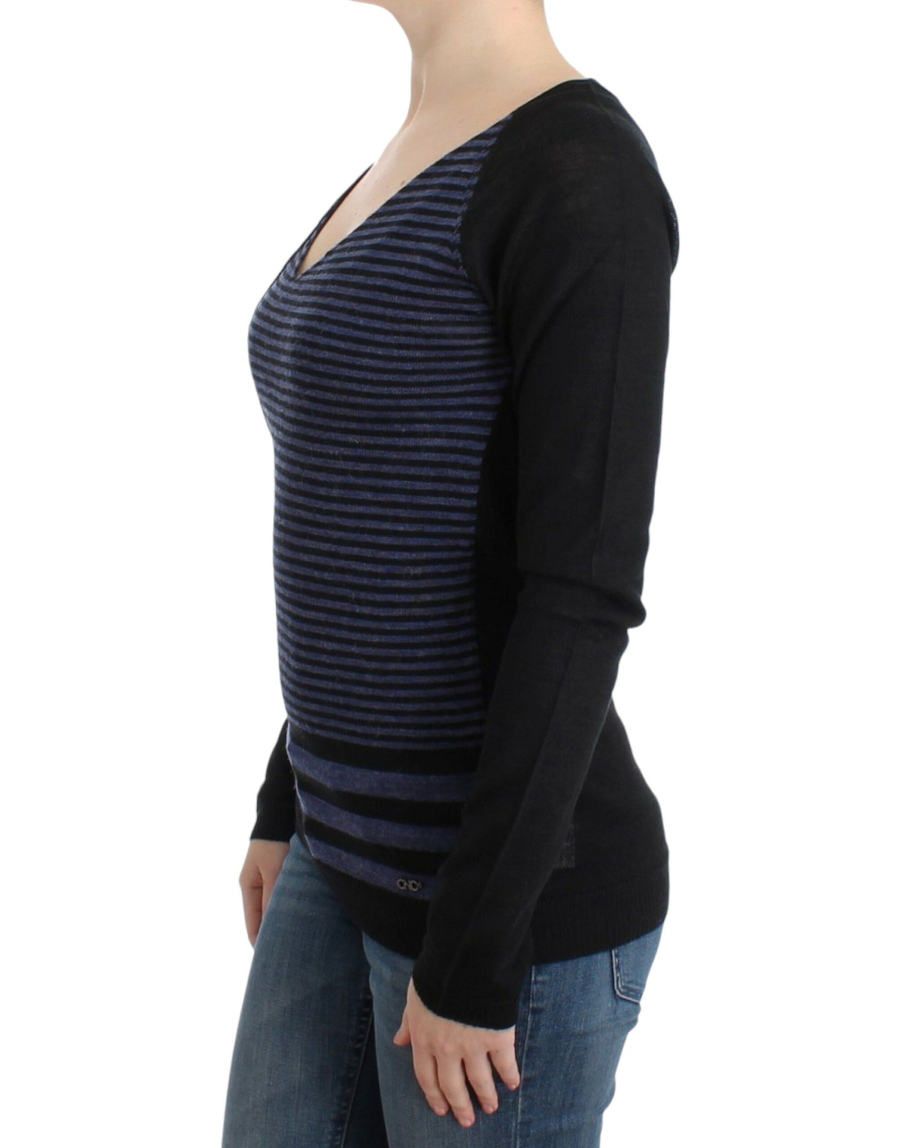 Costume National Black striped V-neck sweater | Regal Royce