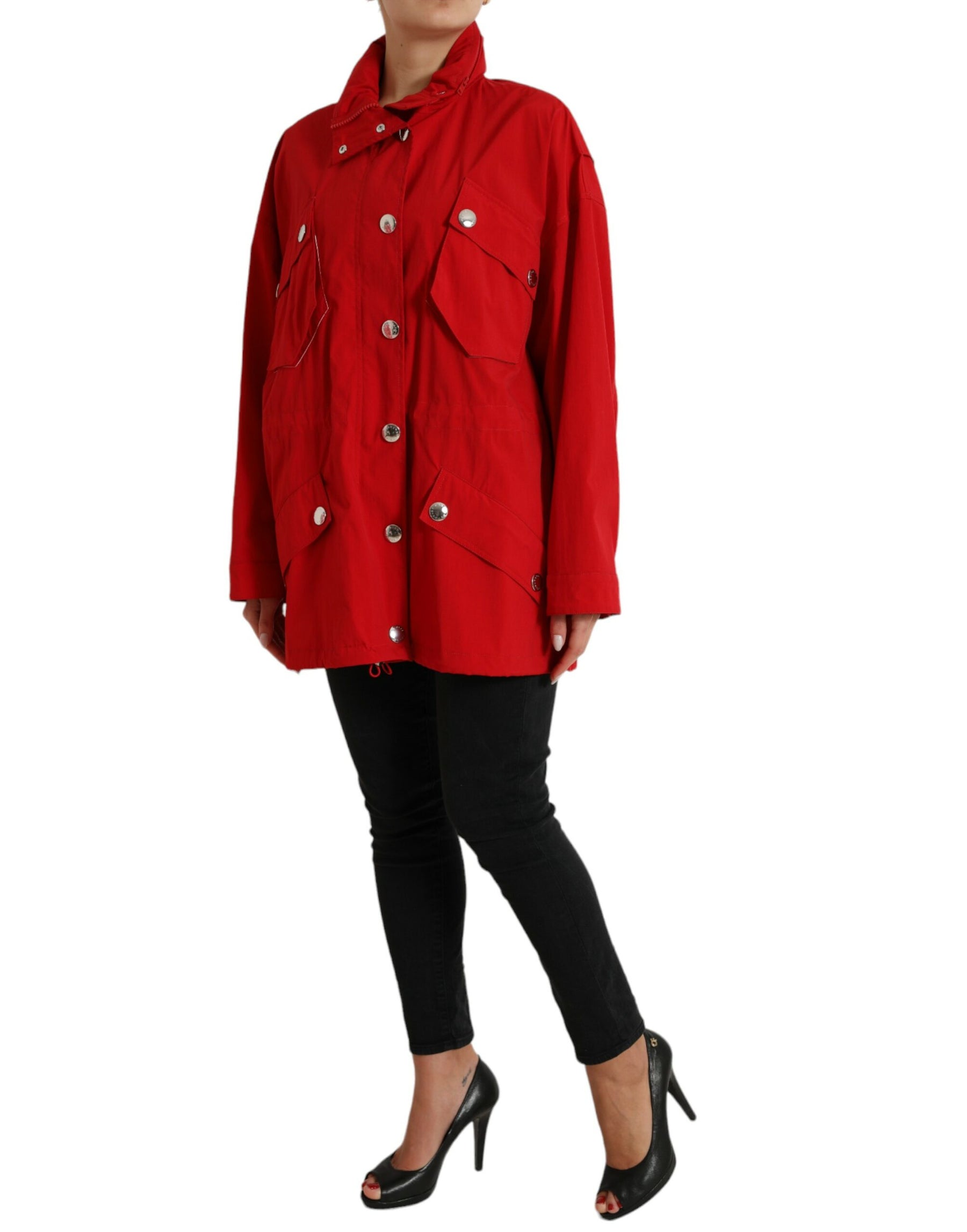 Dolce & Gabbana Red Polyester Hooded Button Rain Coat Jacket | Regal Royce