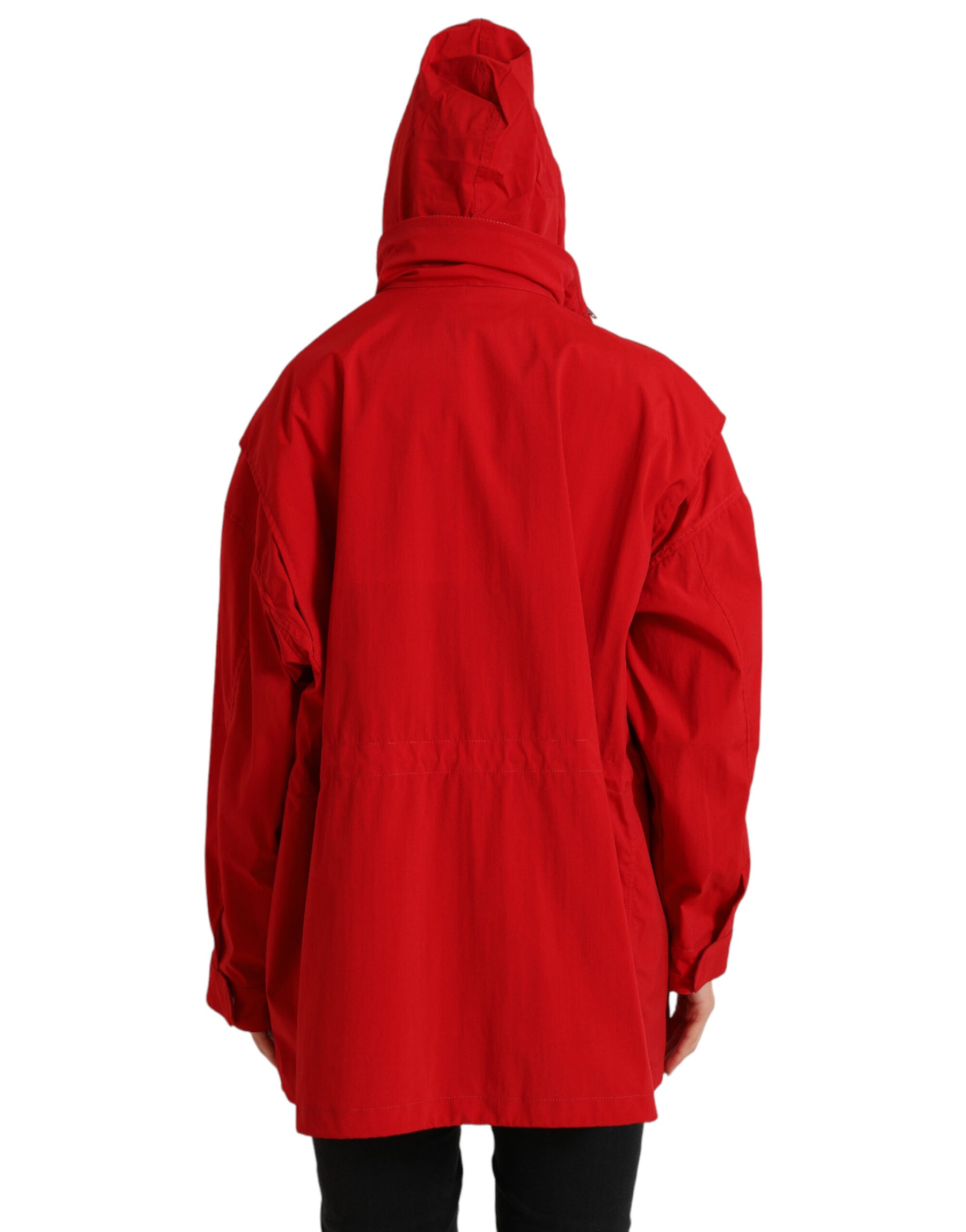 Dolce & Gabbana Red Polyester Hooded Button Rain Coat Jacket | Regal Royce