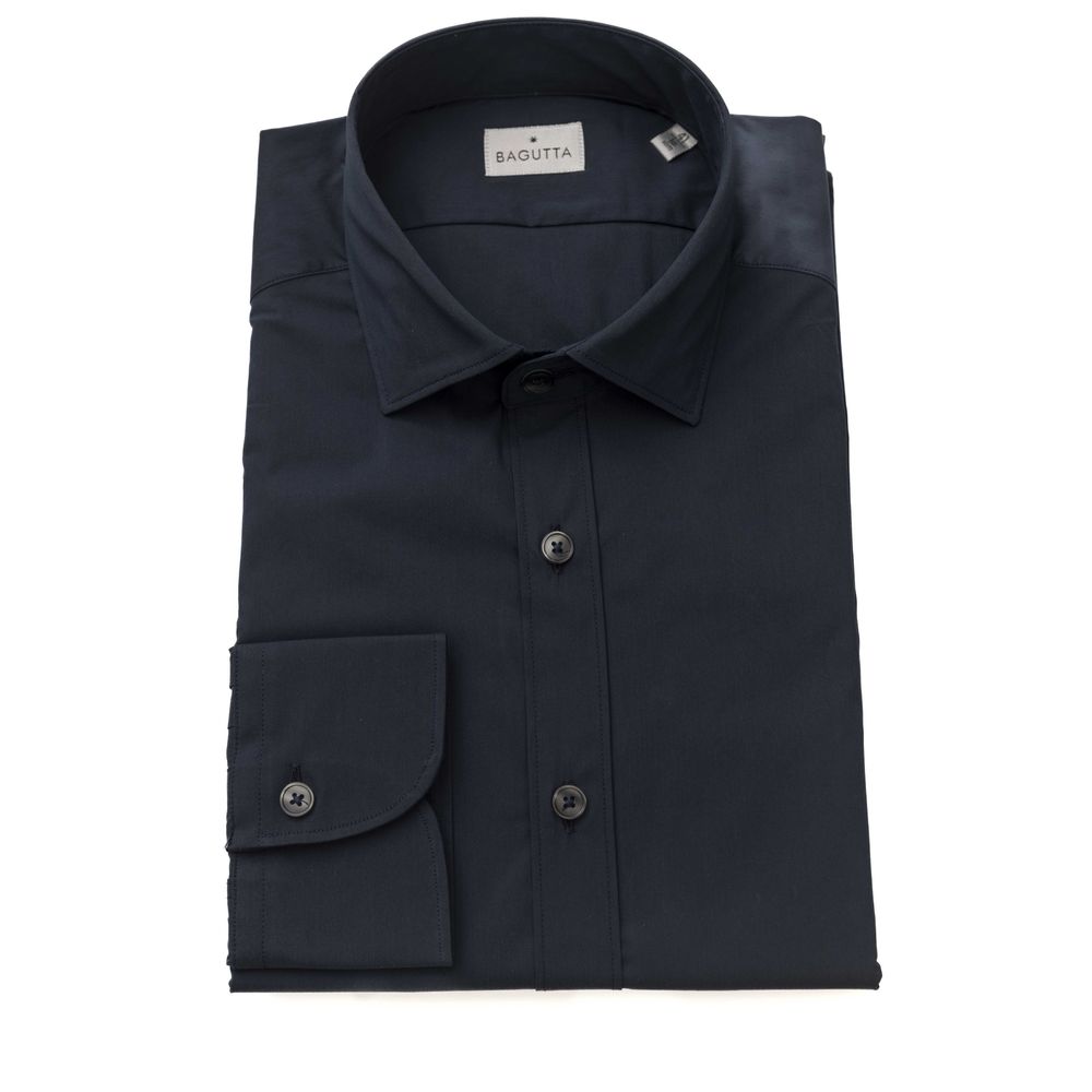 Bagutta Blue Cotton Men Shirt Slim Fit with French Collar | Regal Royce
