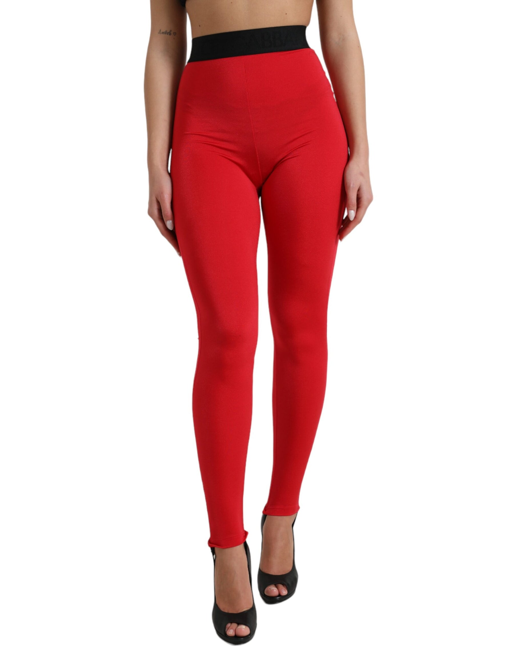 Dolce & Gabbana Red Nylon DG Logo Slim Leggings Pants | Regal Royce