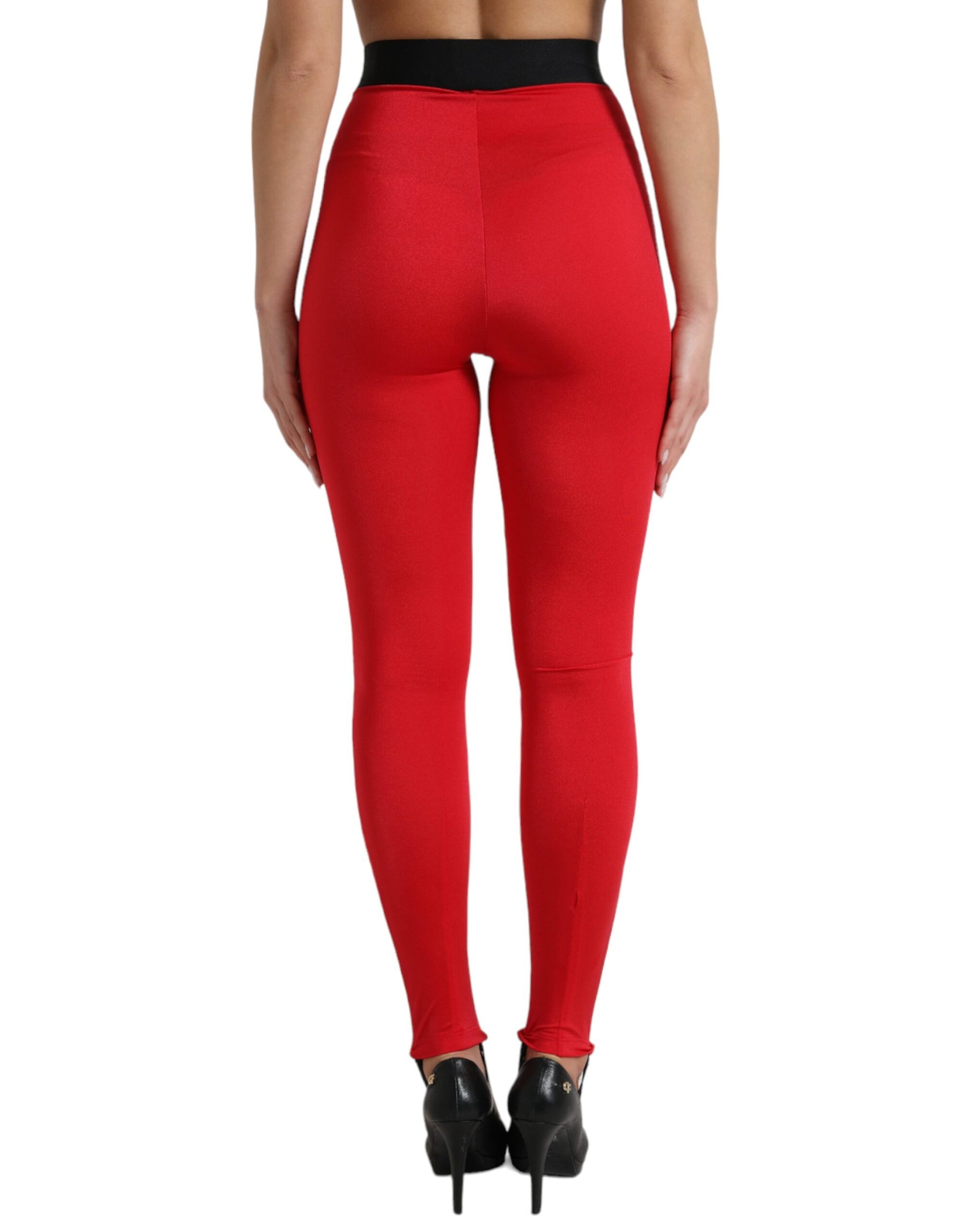 Dolce & Gabbana Red Nylon DG Logo Slim Leggings Pants | Regal Royce