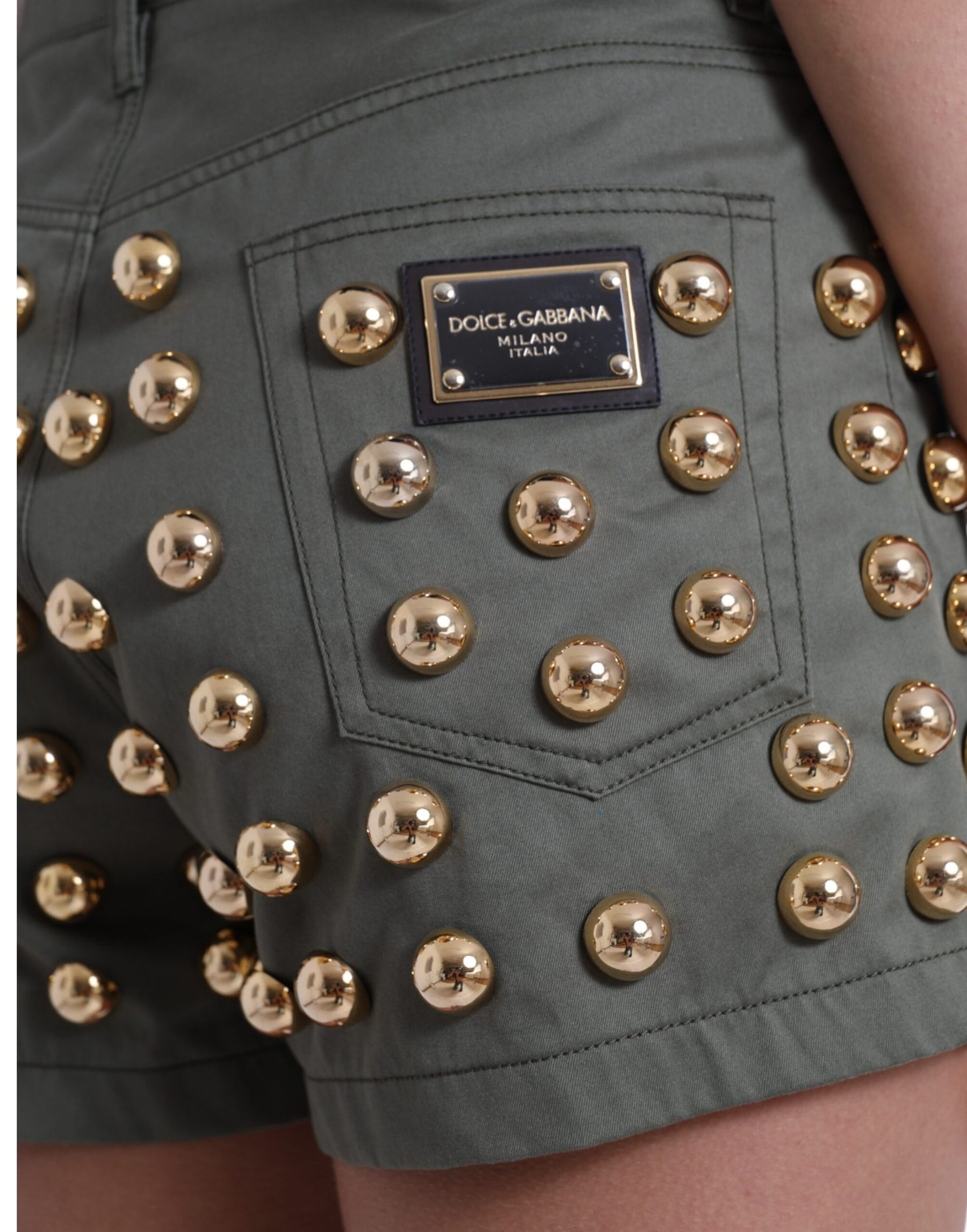 Dolce & Gabbana Green Embellished Cotton High Waist Hot Pants Shorts | Regal Royce