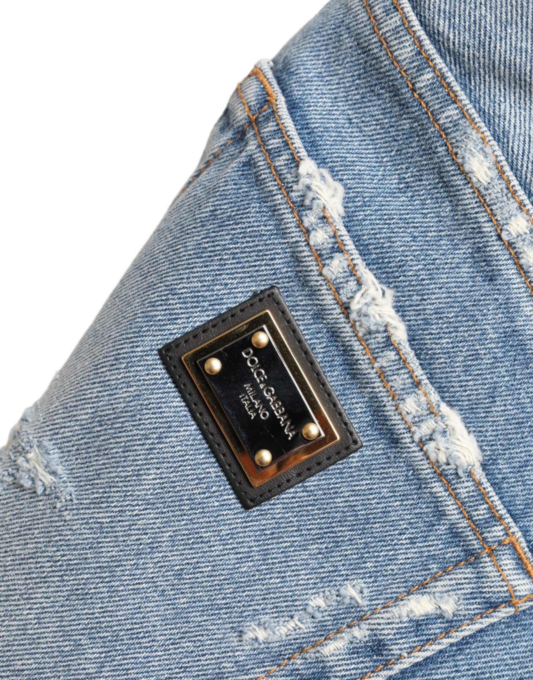 Dolce & Gabbana Blue Tattered Embellished Bermuda Shorts | Regal Royce