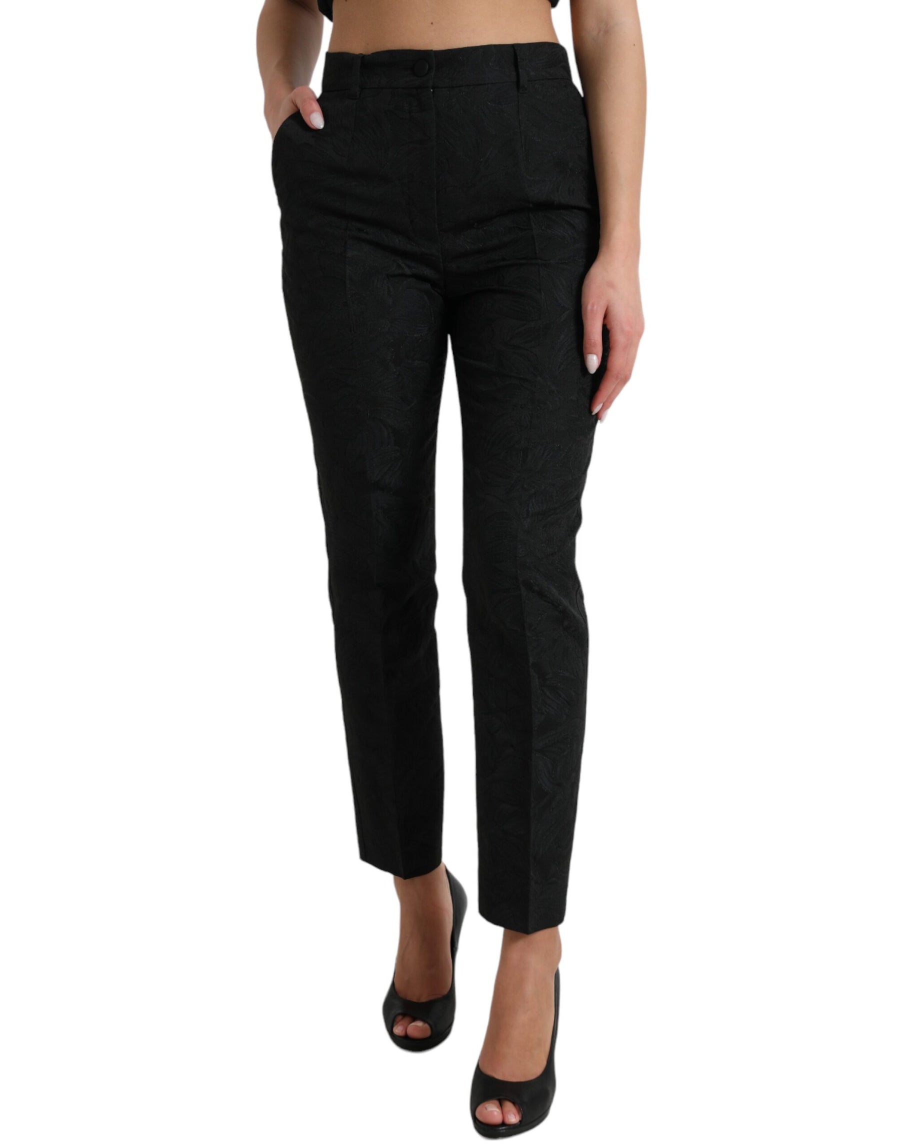 Dolce & Gabbana Black Polyester High Waist Tapered Pants | Regal Royce