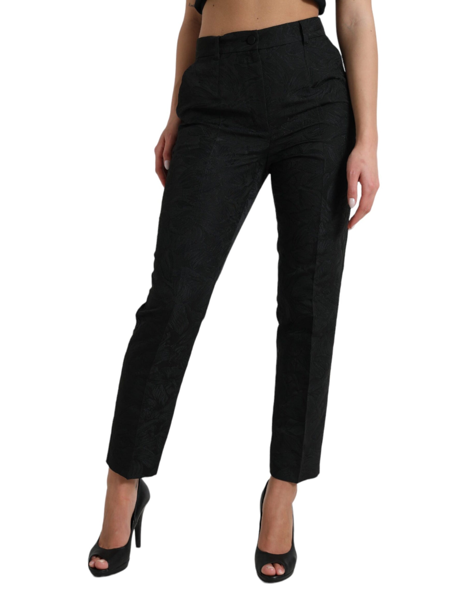 Dolce & Gabbana Black Polyester High Waist Tapered Pants | Regal Royce