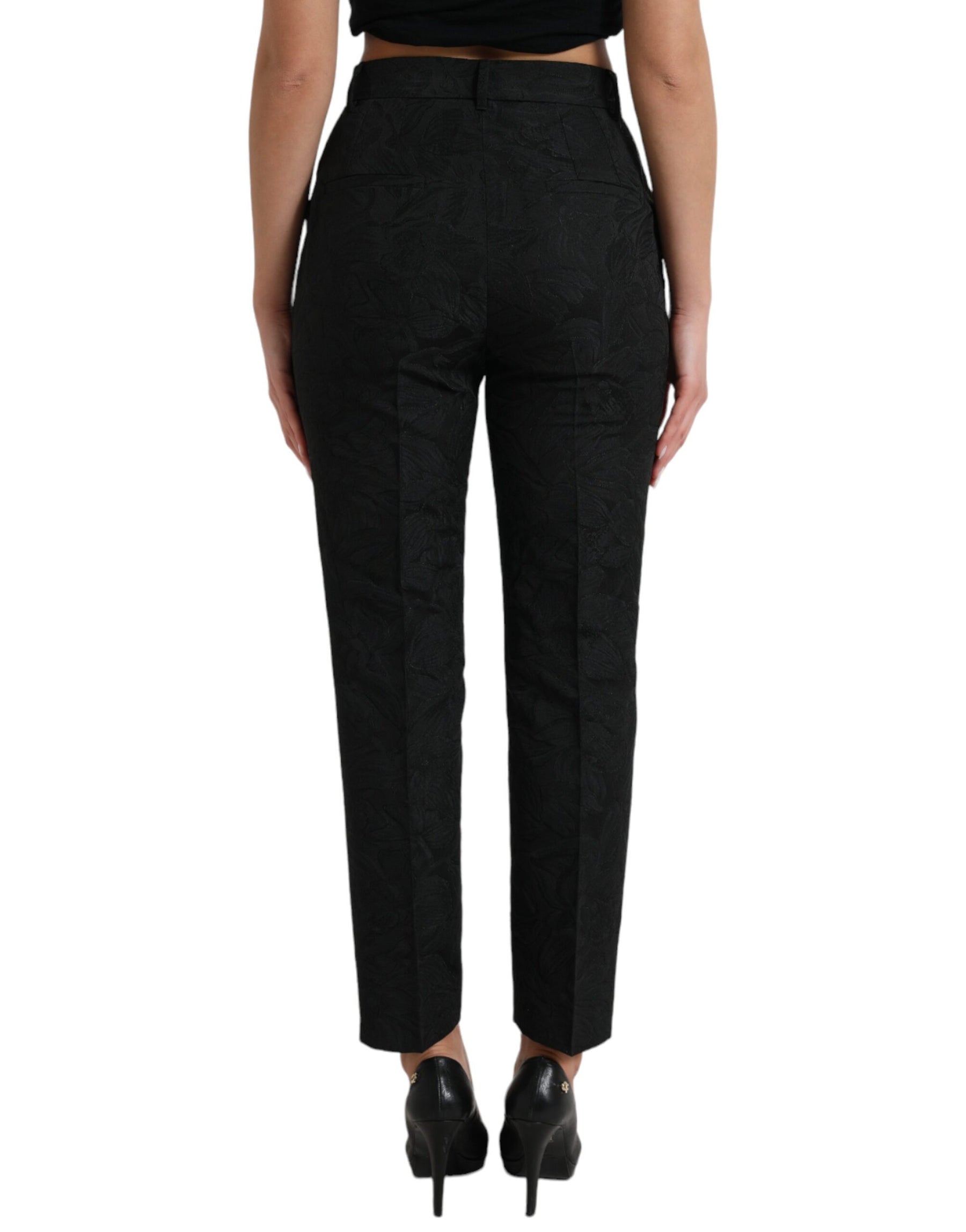 Dolce & Gabbana Black Polyester High Waist Tapered Pants | Regal Royce
