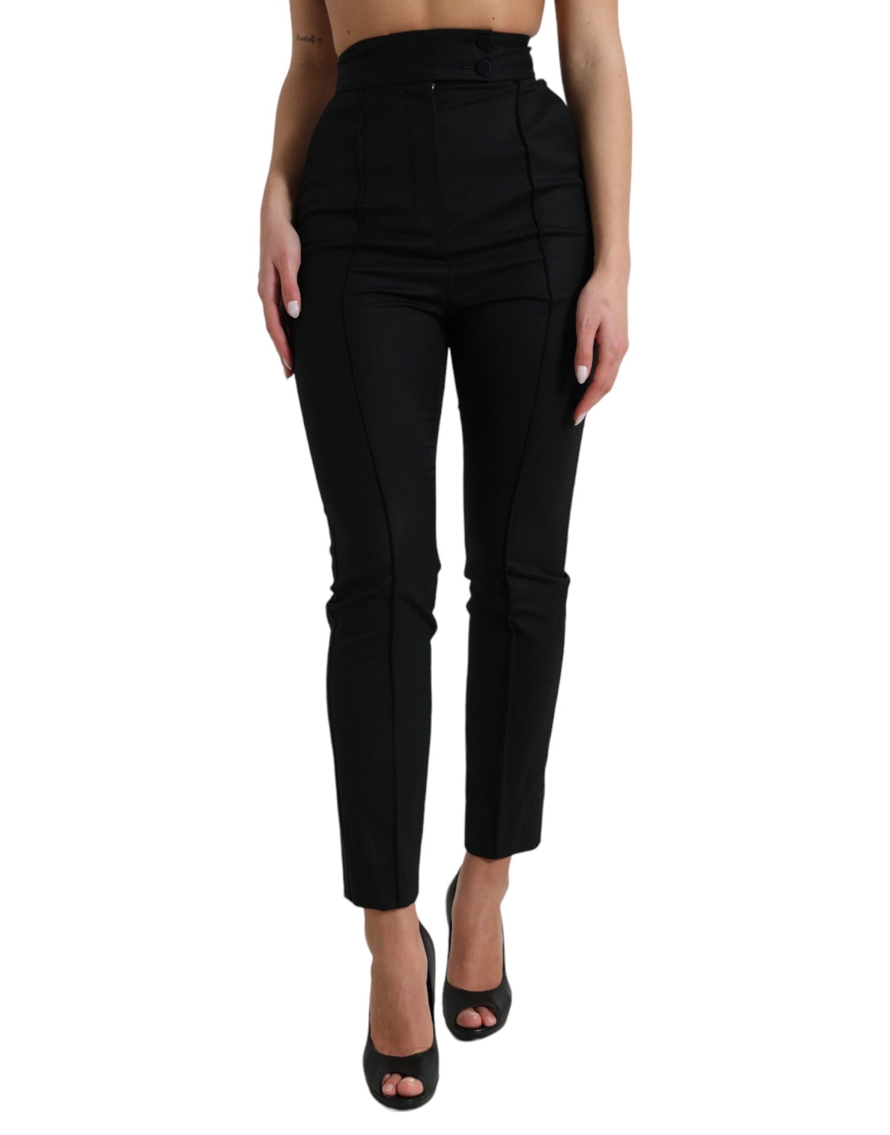 Dolce & Gabbana Black Wool High Waist Tapered Pants | Regal Royce