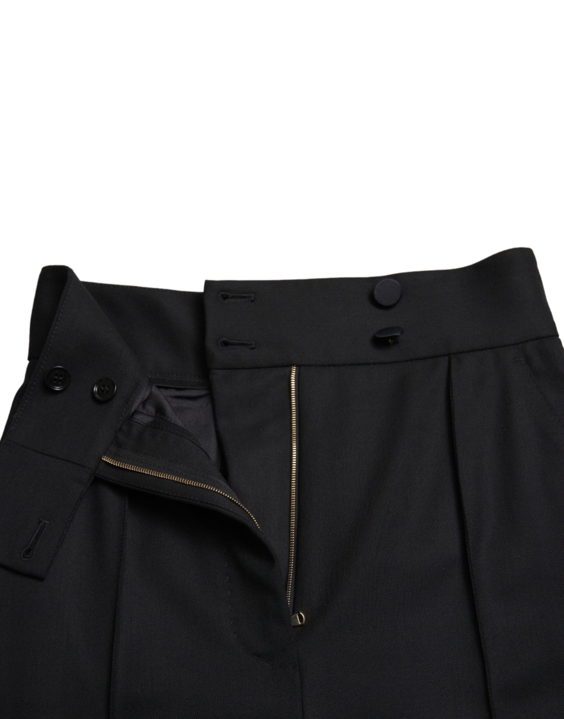 Dolce & Gabbana Black Wool High Waist Tapered Pants | Regal Royce