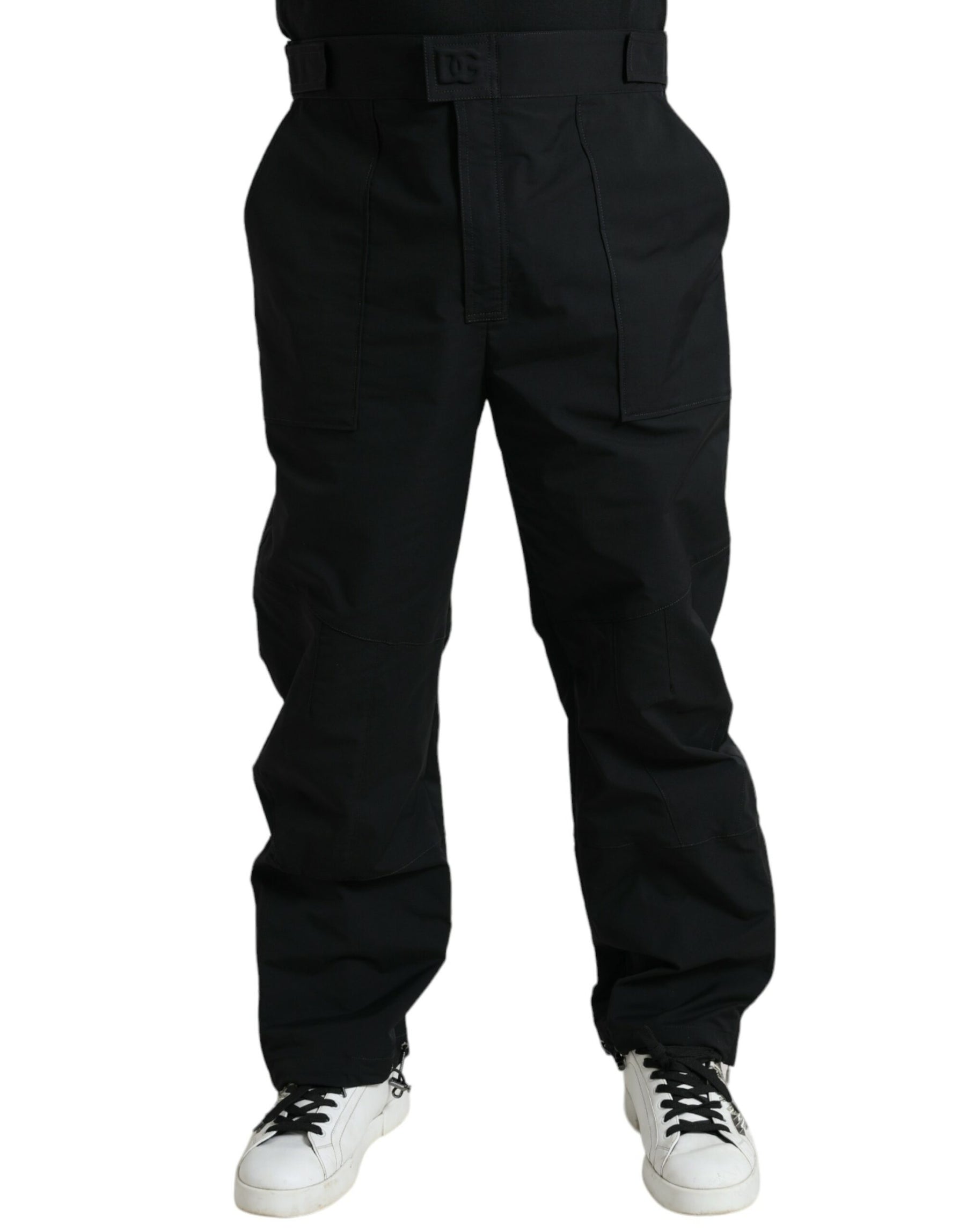 Dolce & Gabbana Black Polyester Logo Straight Pants | Regal Royce