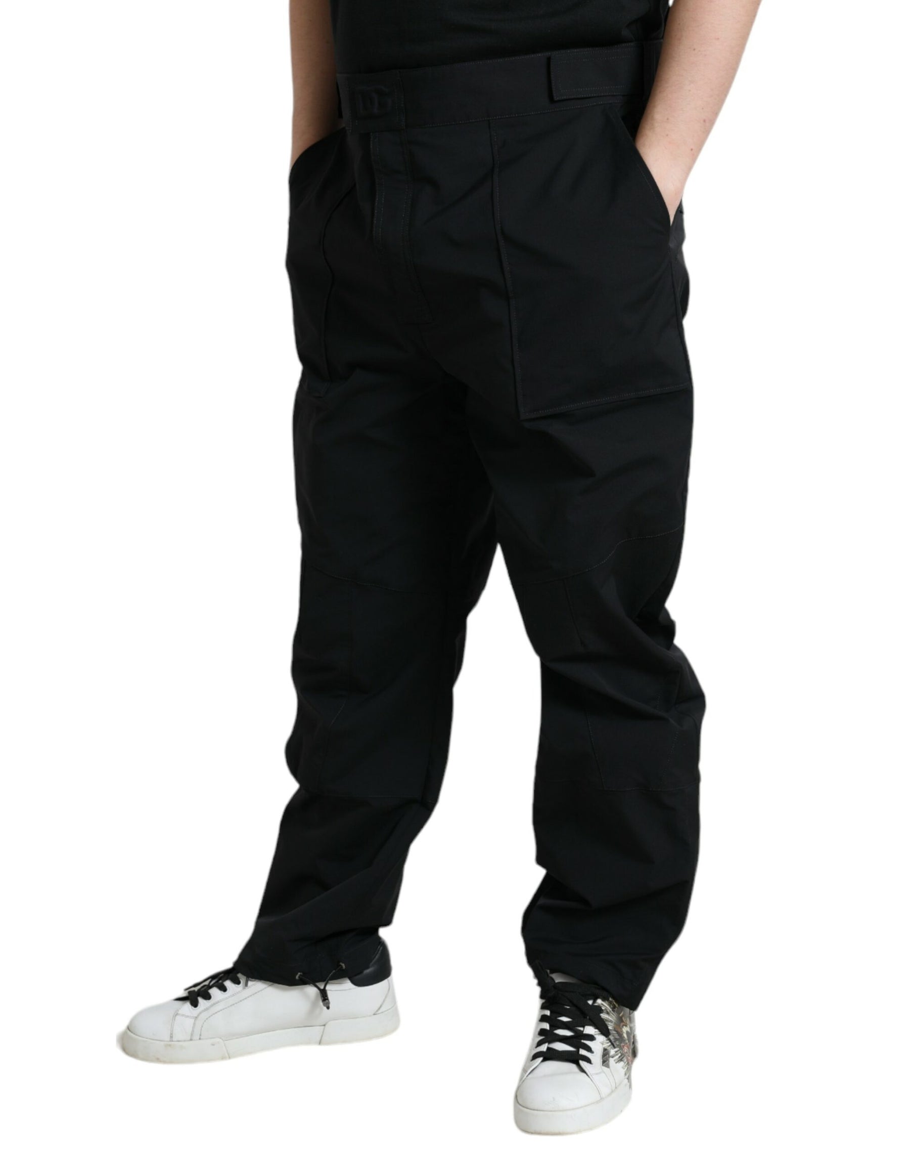 Dolce & Gabbana Black Polyester Logo Straight Pants | Regal Royce