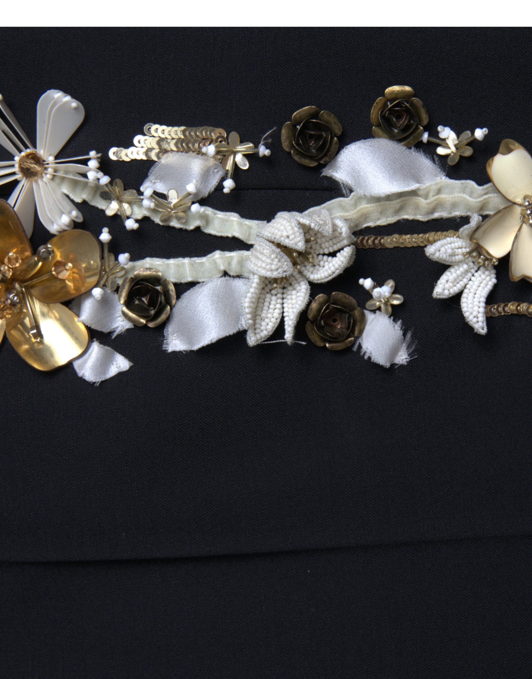 Dolce & Gabbana Black Floral Applique High Waist Tapered Pants | Regal Royce