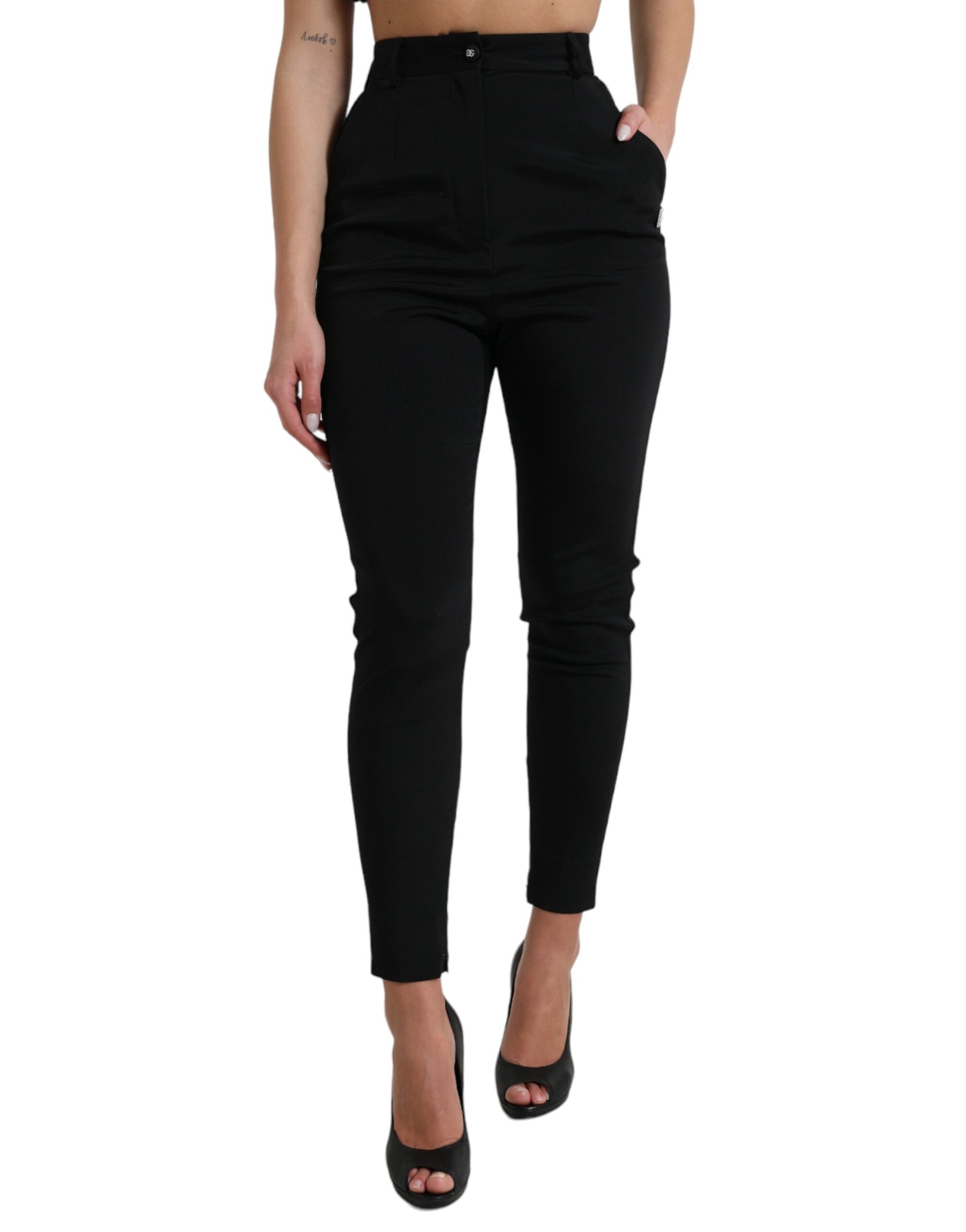 Dolce & Gabbana Black Wool Stretch High Waist Skinny Pants | Regal Royce