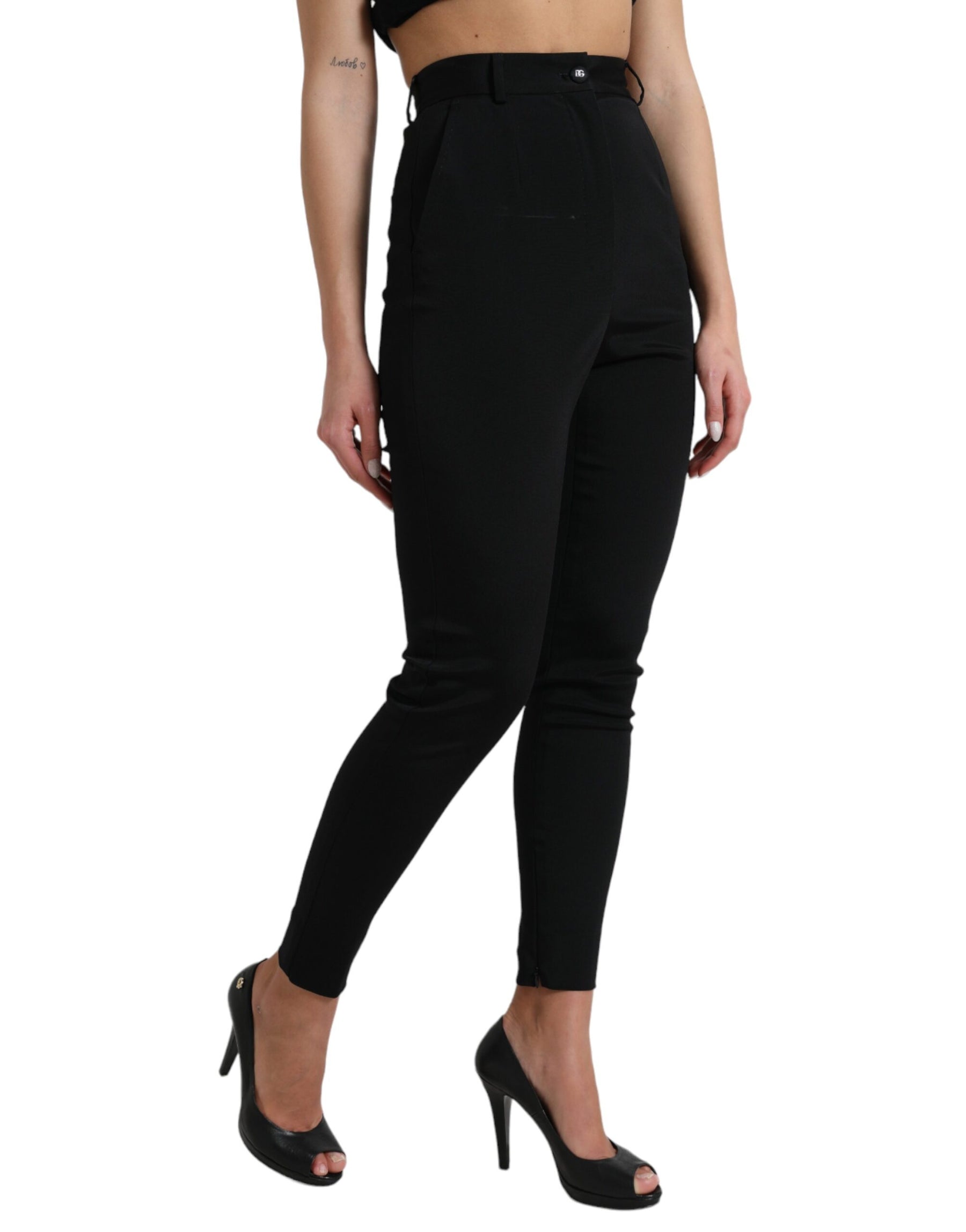 Dolce & Gabbana Black Wool Stretch High Waist Skinny Pants | Regal Royce