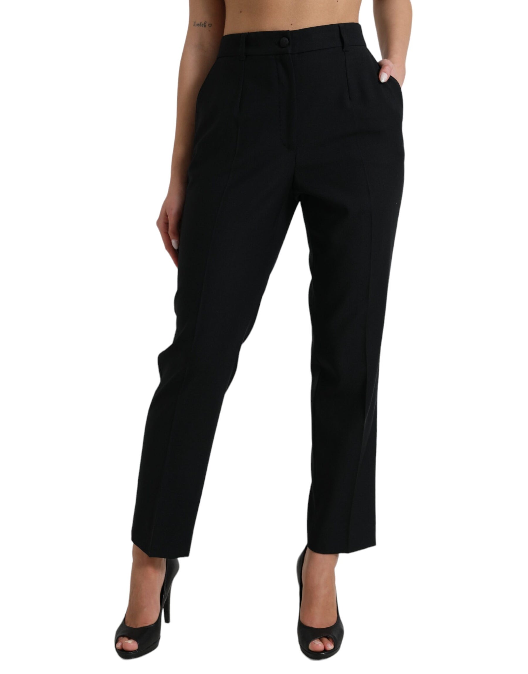 Dolce & Gabbana Black Wool High Waist Straight Pants | Regal Royce