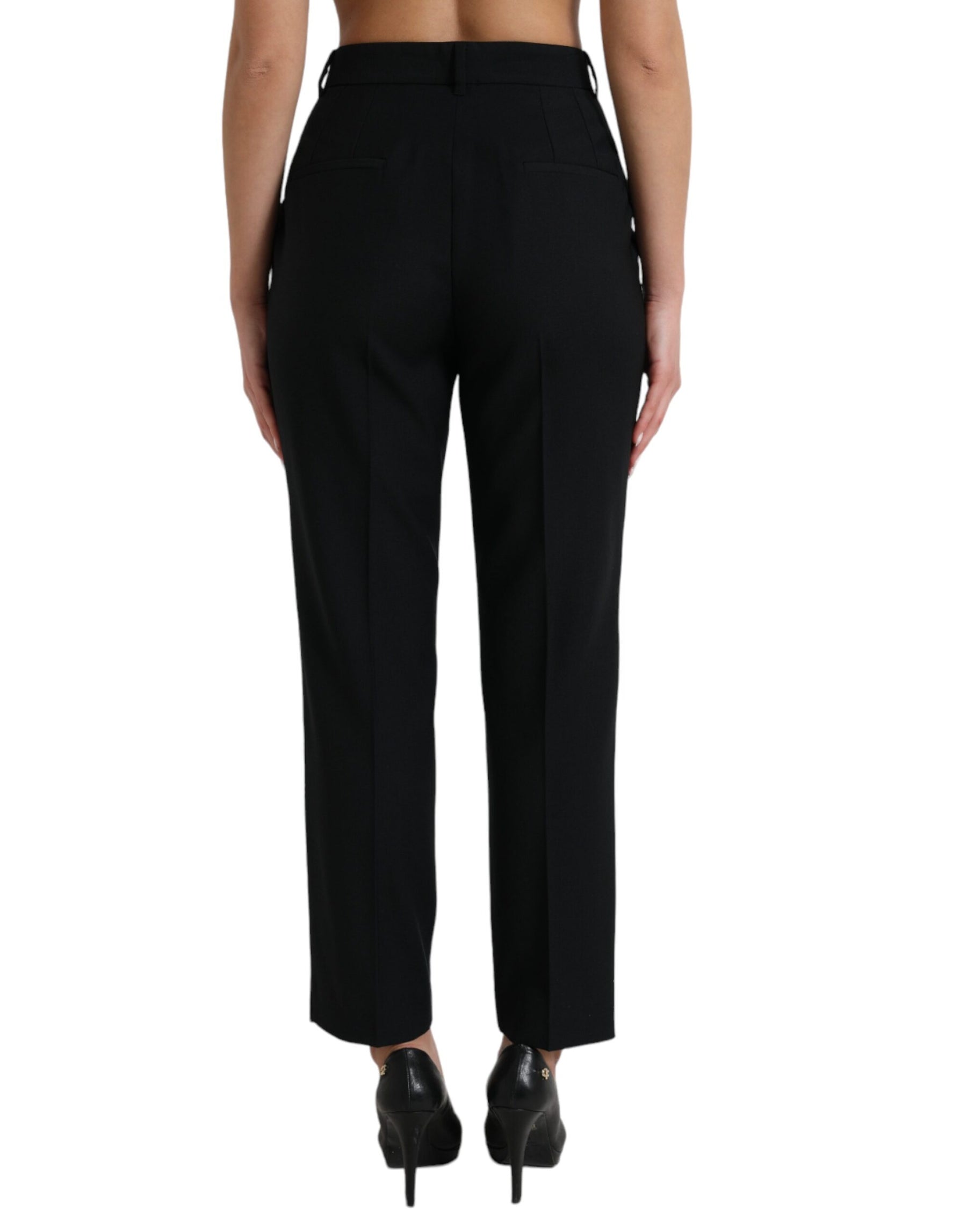Dolce & Gabbana Black Wool High Waist Straight Pants | Regal Royce